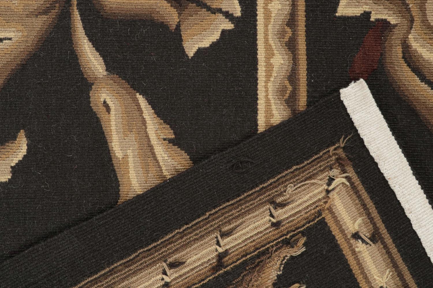Lana Rug & Kilim’s Aubusson Style Flatweave in Brown with Medallion & Floral Patterns in vendita