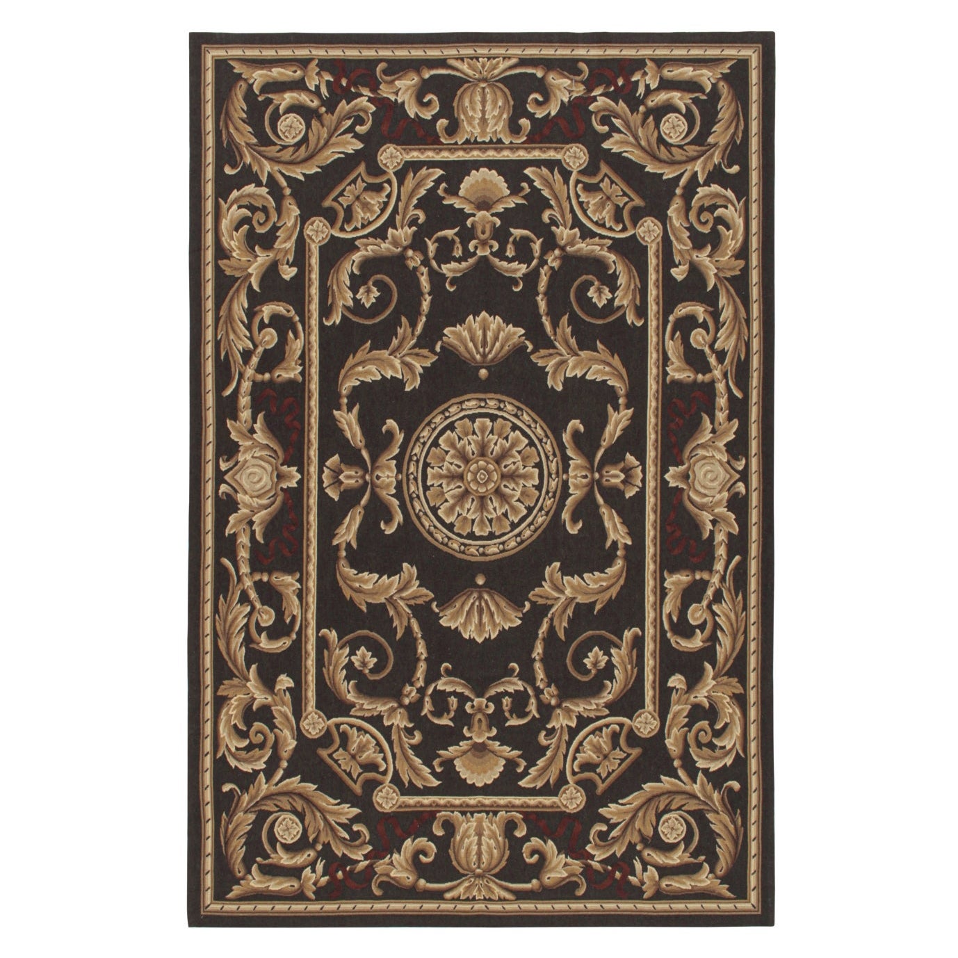 Flachgewebe im Aubusson-Stil von Rug & Kilim in Braun mit Medaillon und floralen Mustern im Angebot