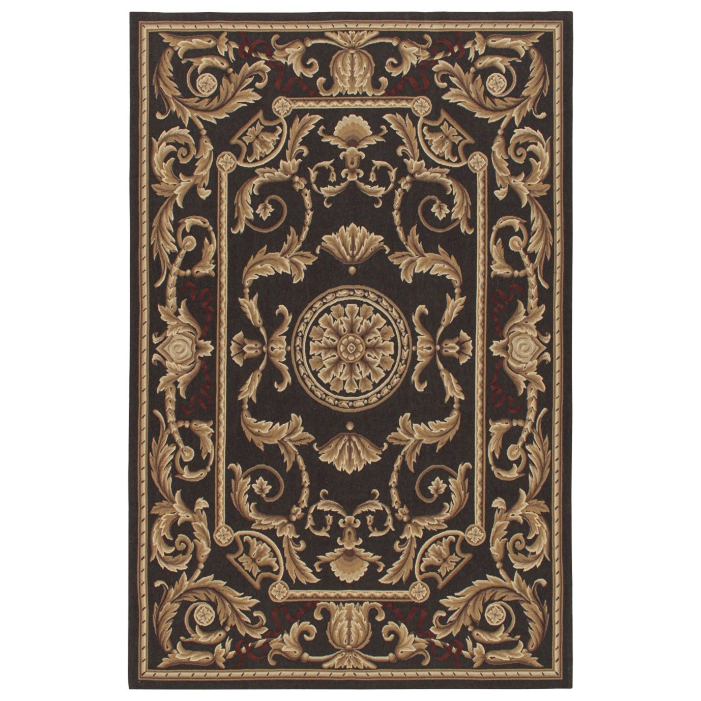 Tapis 
Kilim
s Aubusson Style Flatweave in Brown with Medallion 
Floral Patterns