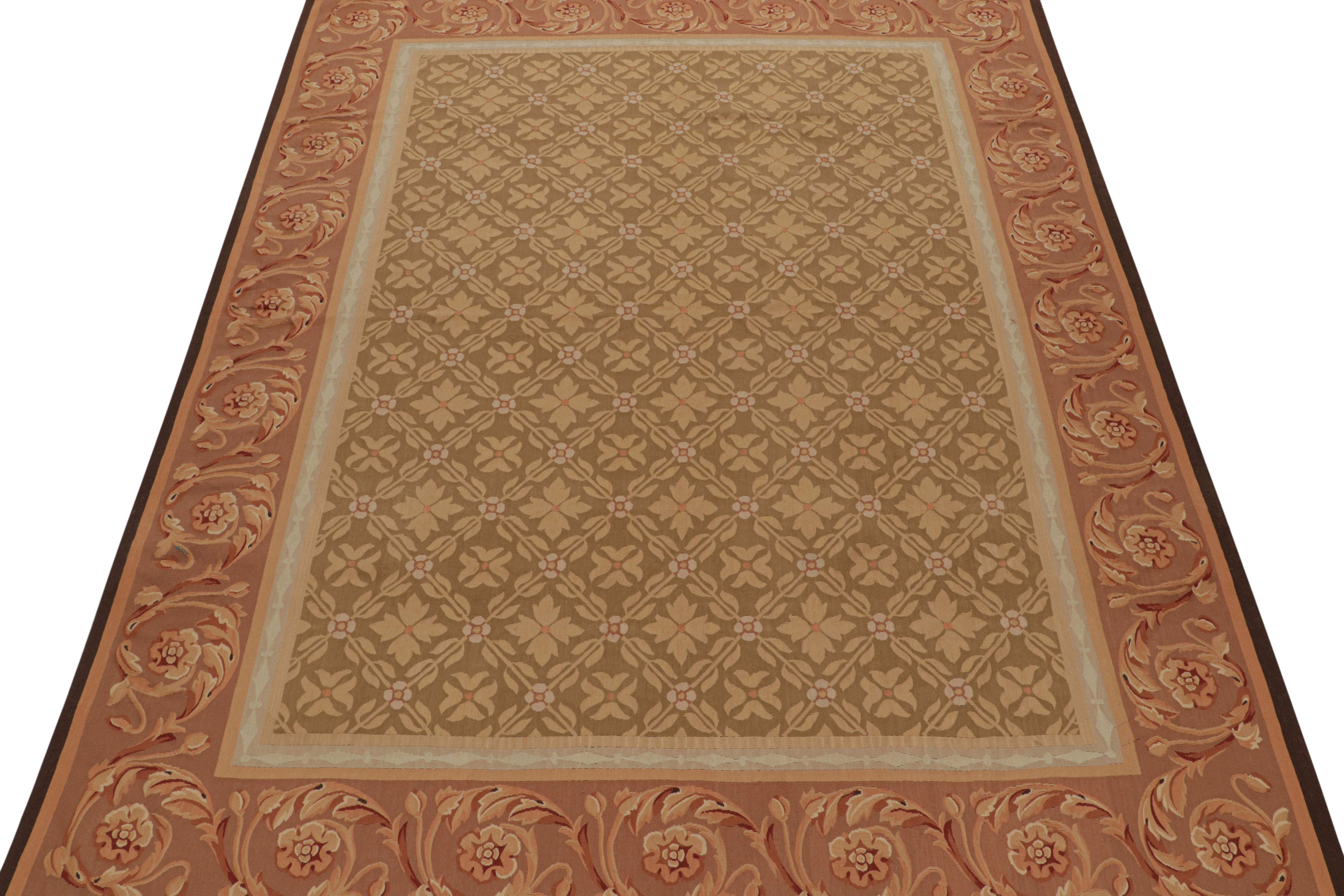 Rug & Kilim’s Aubusson Style Flatweave in with Beige-Brown Floral Pattern In New Condition For Sale In Long Island City, NY