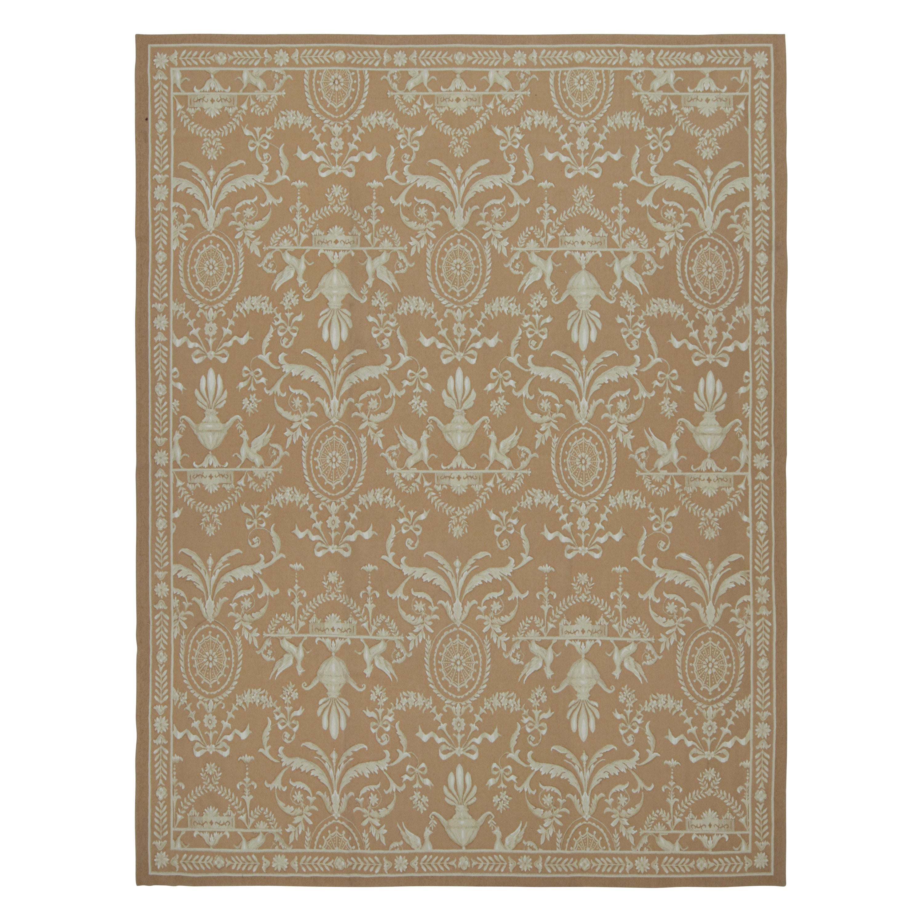 Rug & Kilim’s Aubusson Style Flatweave Rug in Brown with Beige Floral Patterns