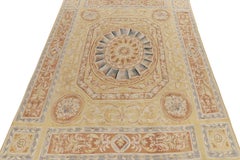 Rug & Kilim's Aubusson Style Flatweave Rug in Gold, Beige-Brown & Blue Florals