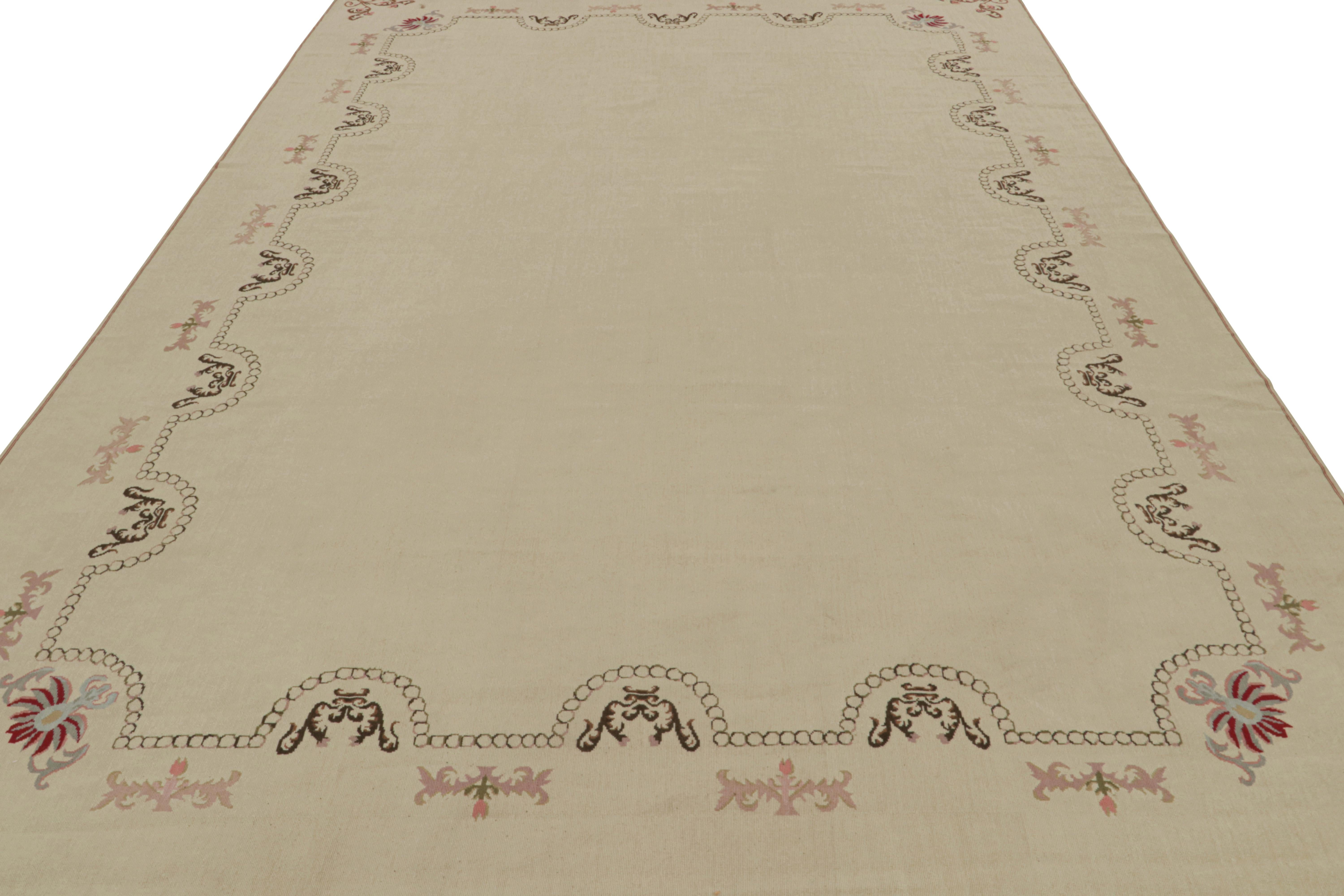 Modern Rug & Kilim’s Aubusson Style Flatweave Rug with an Open Field and Floral Pattern For Sale