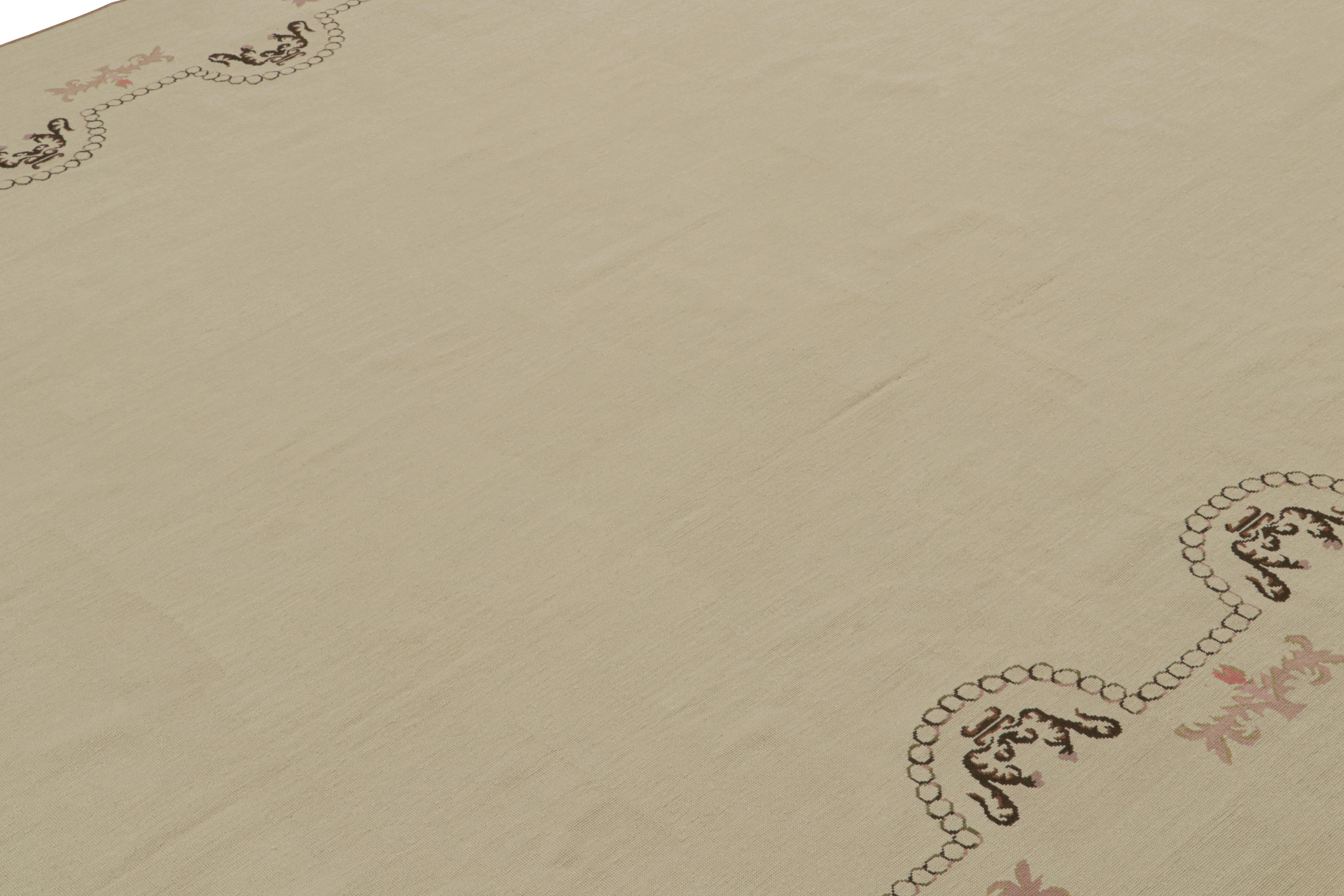 Chinese Rug & Kilim’s Aubusson Style Flatweave Rug with an Open Field and Floral Pattern For Sale