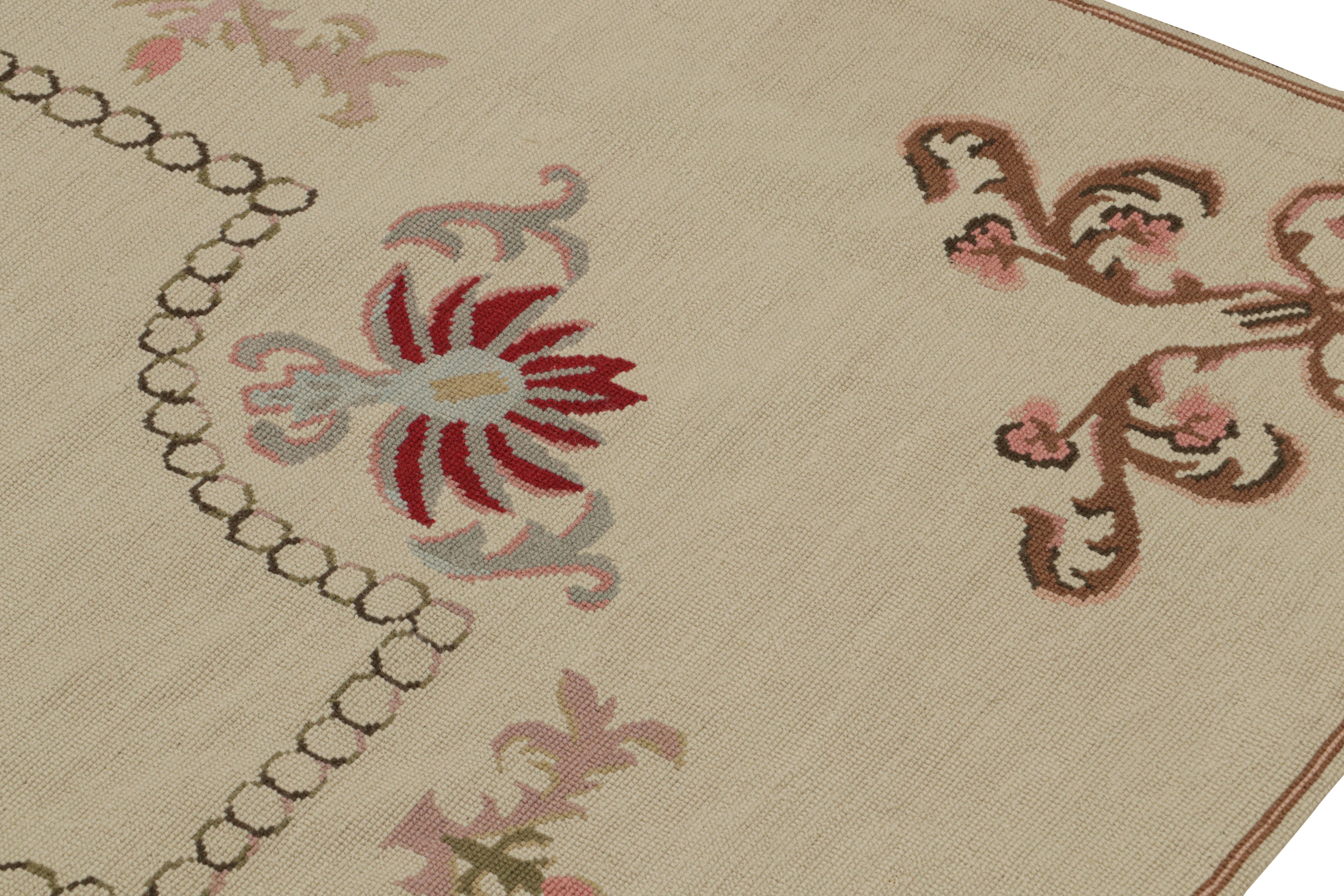 Hand-Woven Rug & Kilim’s Aubusson Style Flatweave Rug with an Open Field and Floral Pattern For Sale