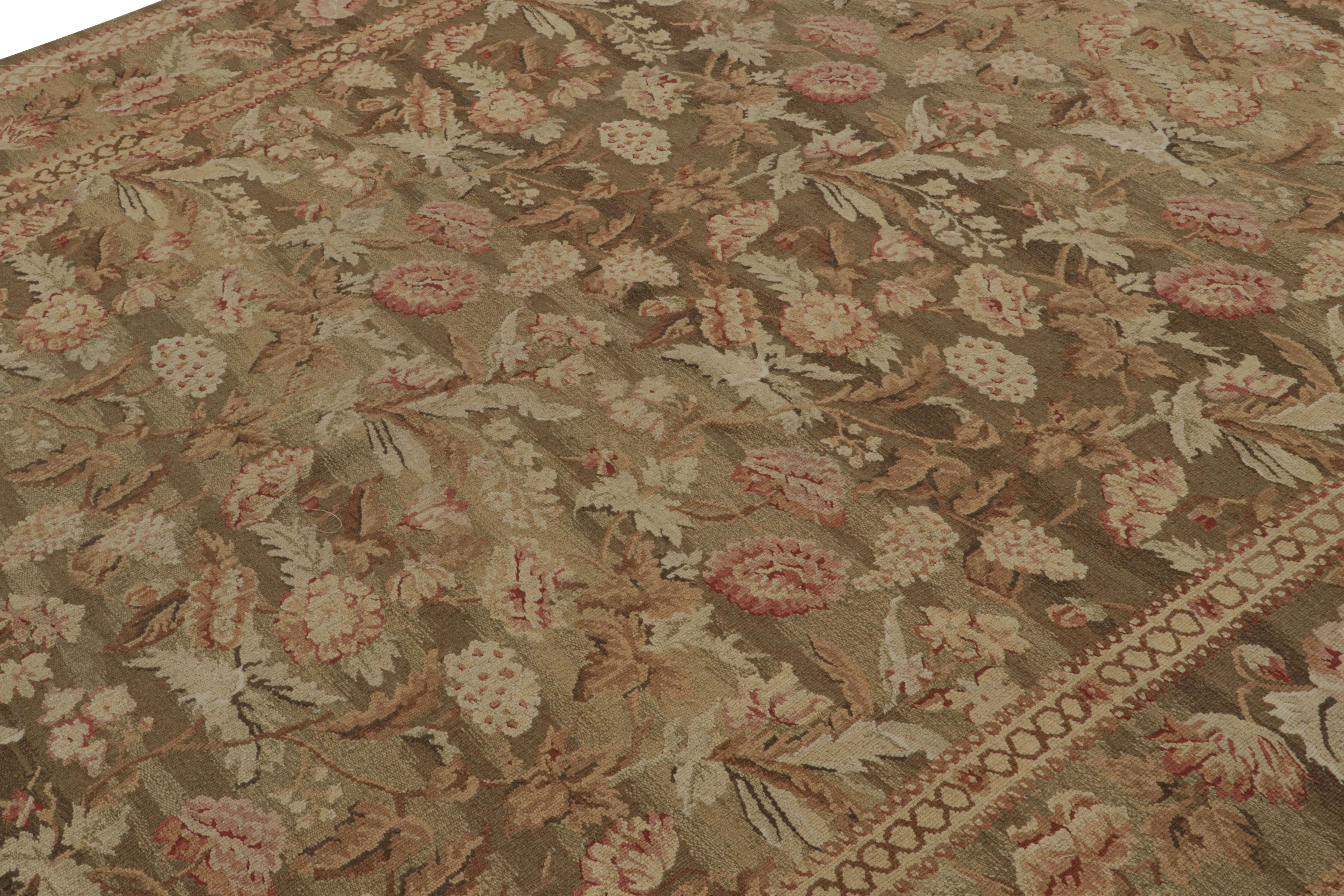 Chinese Rug & Kilim’s Aubusson Style Flatweave Rug with Floral Botanical Design For Sale