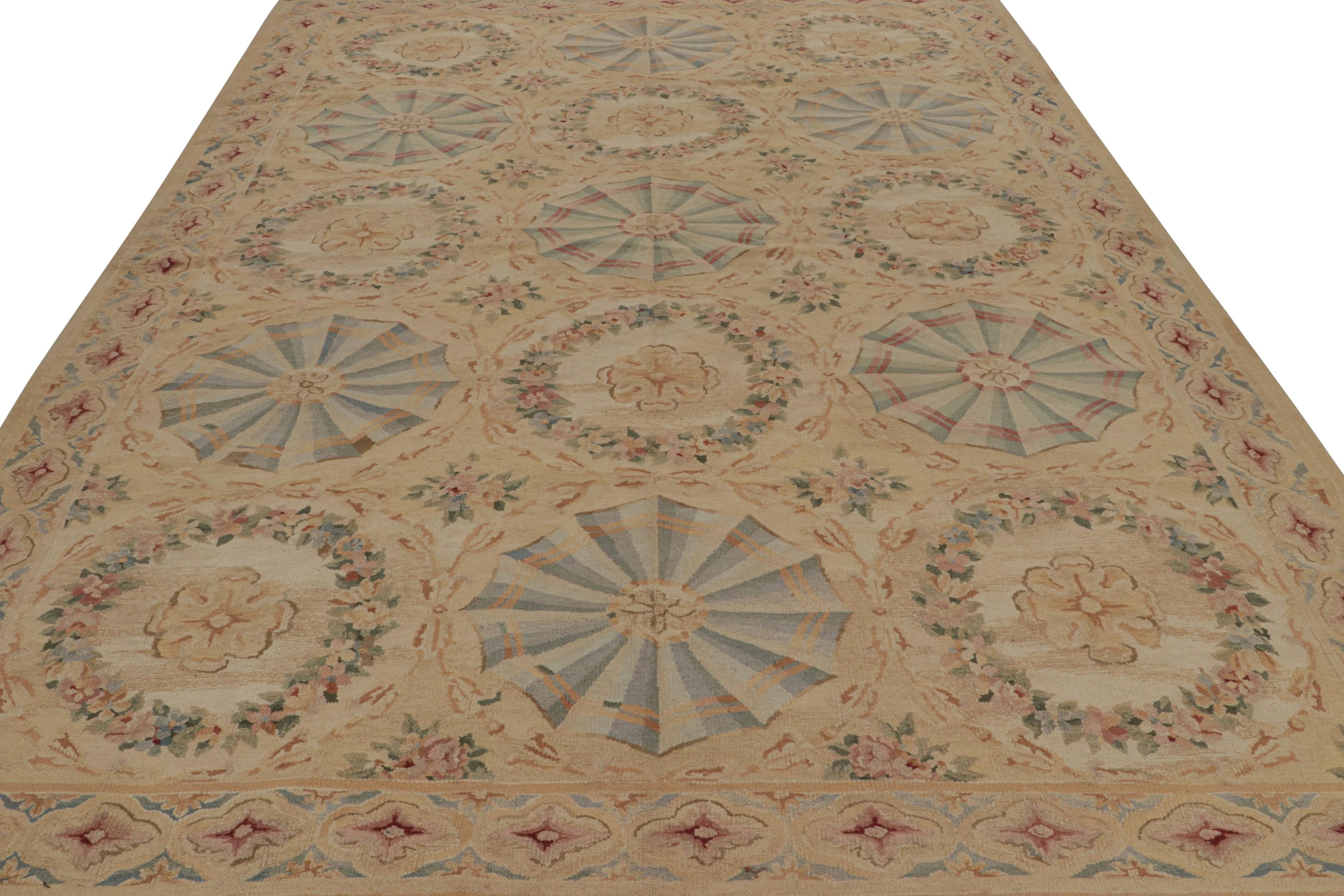Modern Rug & Kilim’s Aubusson Style Flatweave Rug with Floral Patterns and Medallions For Sale