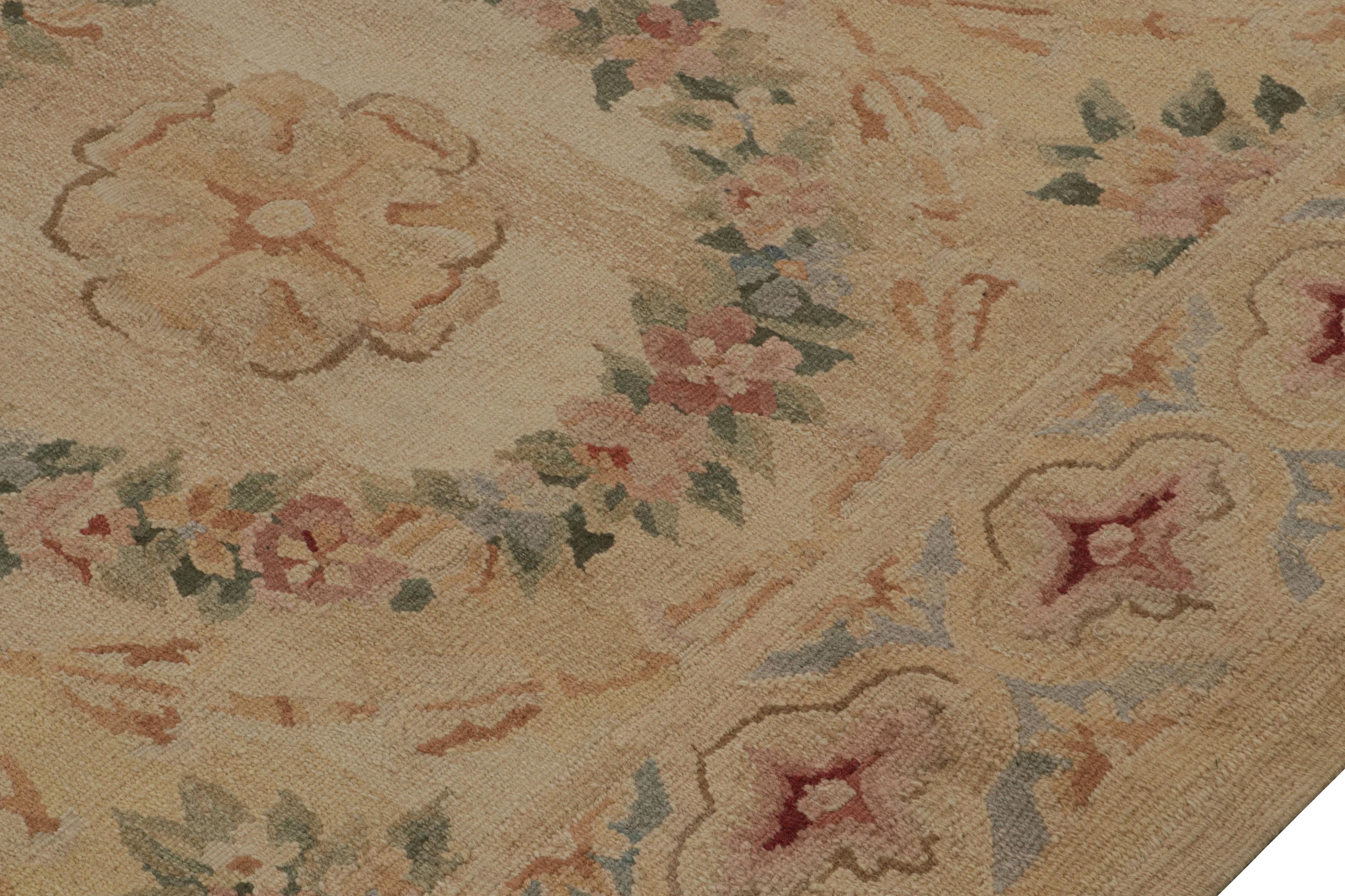 Alfombra de tejido plano estilo Aubusson con motivos florales y medallones de Rug & Kilim Tejido a mano en venta