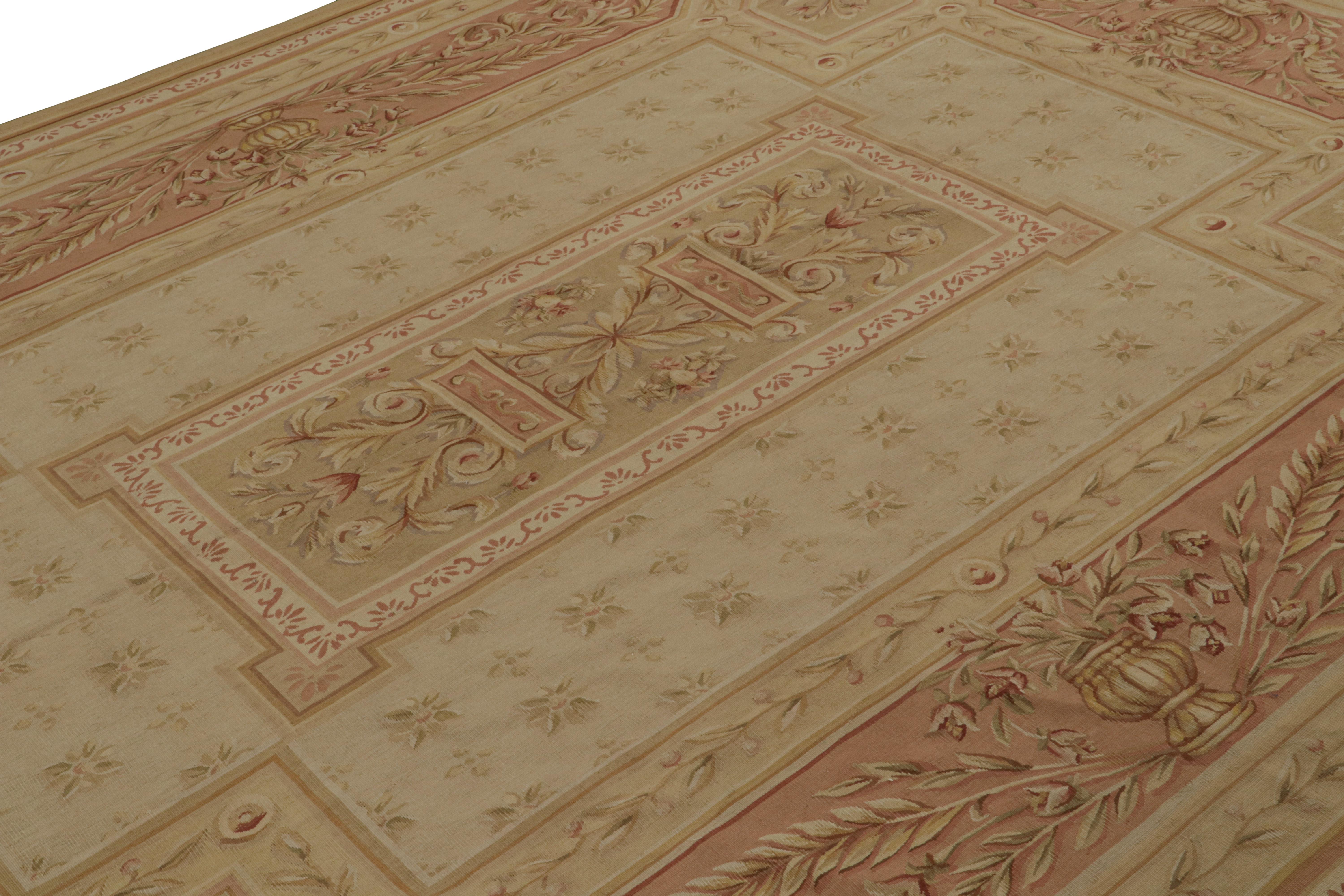 Chinese Rug & Kilim’s Aubusson Style Flatweave Rug with Pictorials and Floral Pattern For Sale