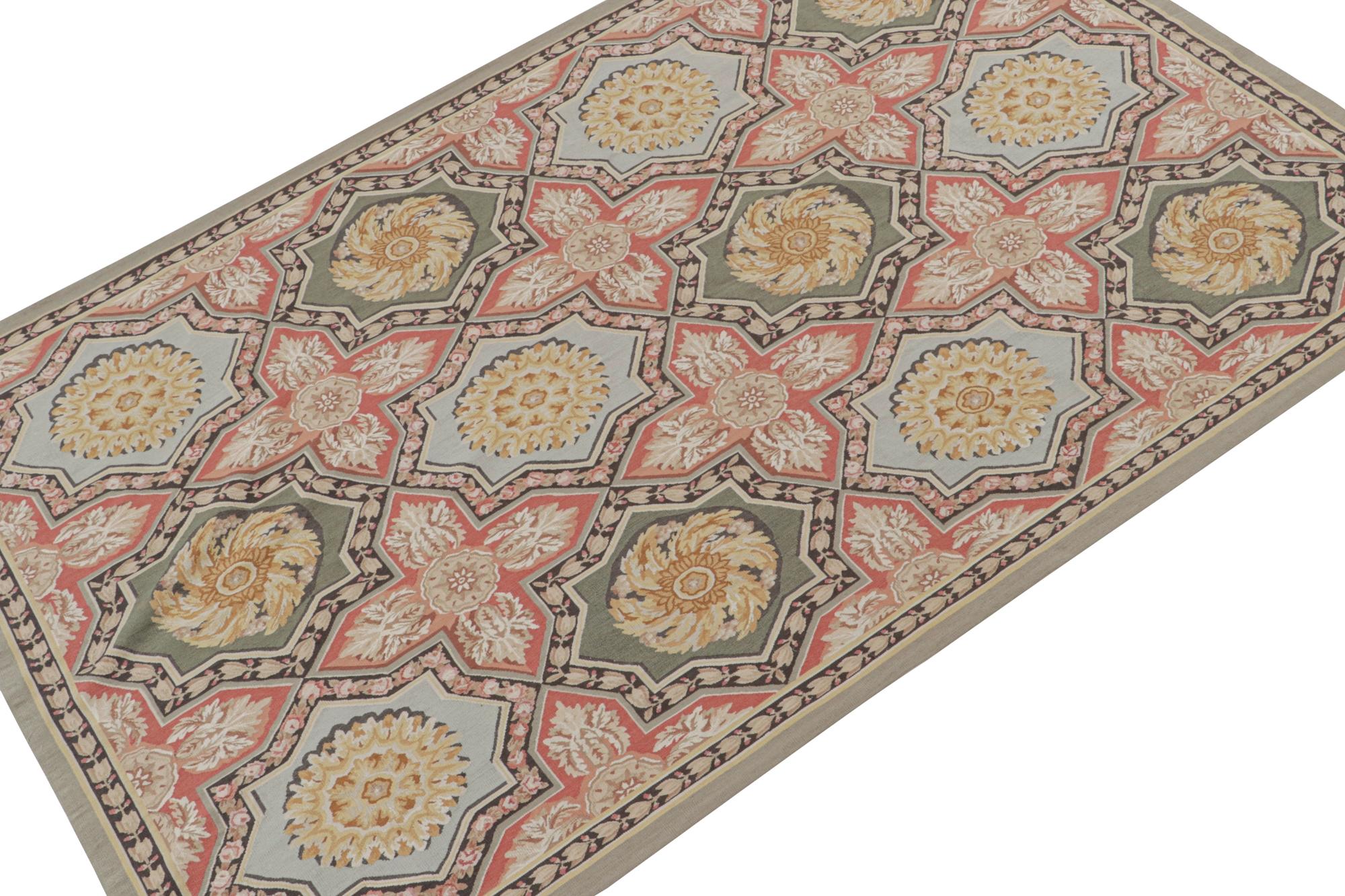 Hand-Knotted Rug & Kilim’s Aubusson Style Flatweave with Medallions and Floral Patterns For Sale