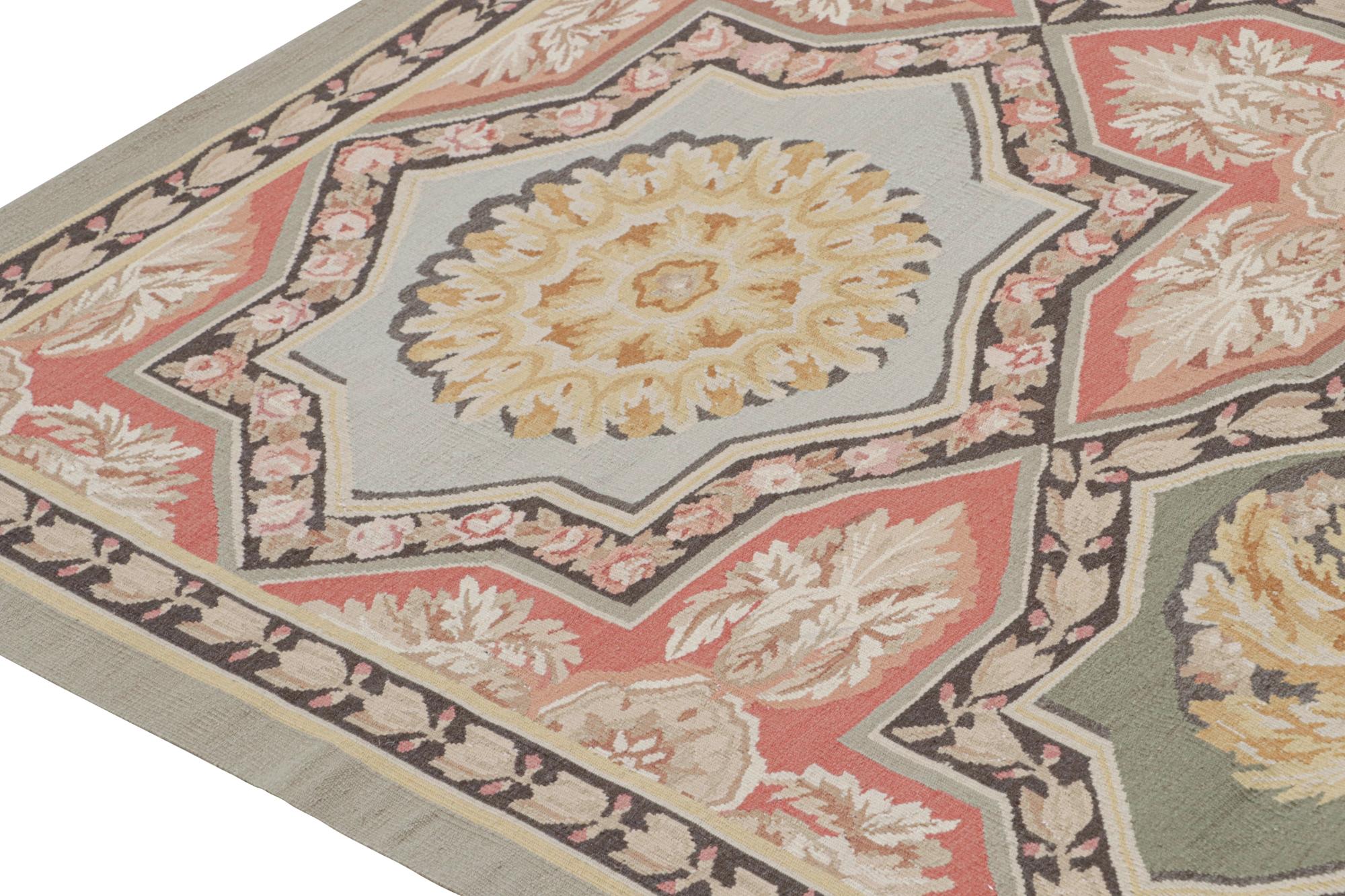 Contemporary Rug & Kilim’s Aubusson Style Flatweave with Medallions and Floral Patterns For Sale