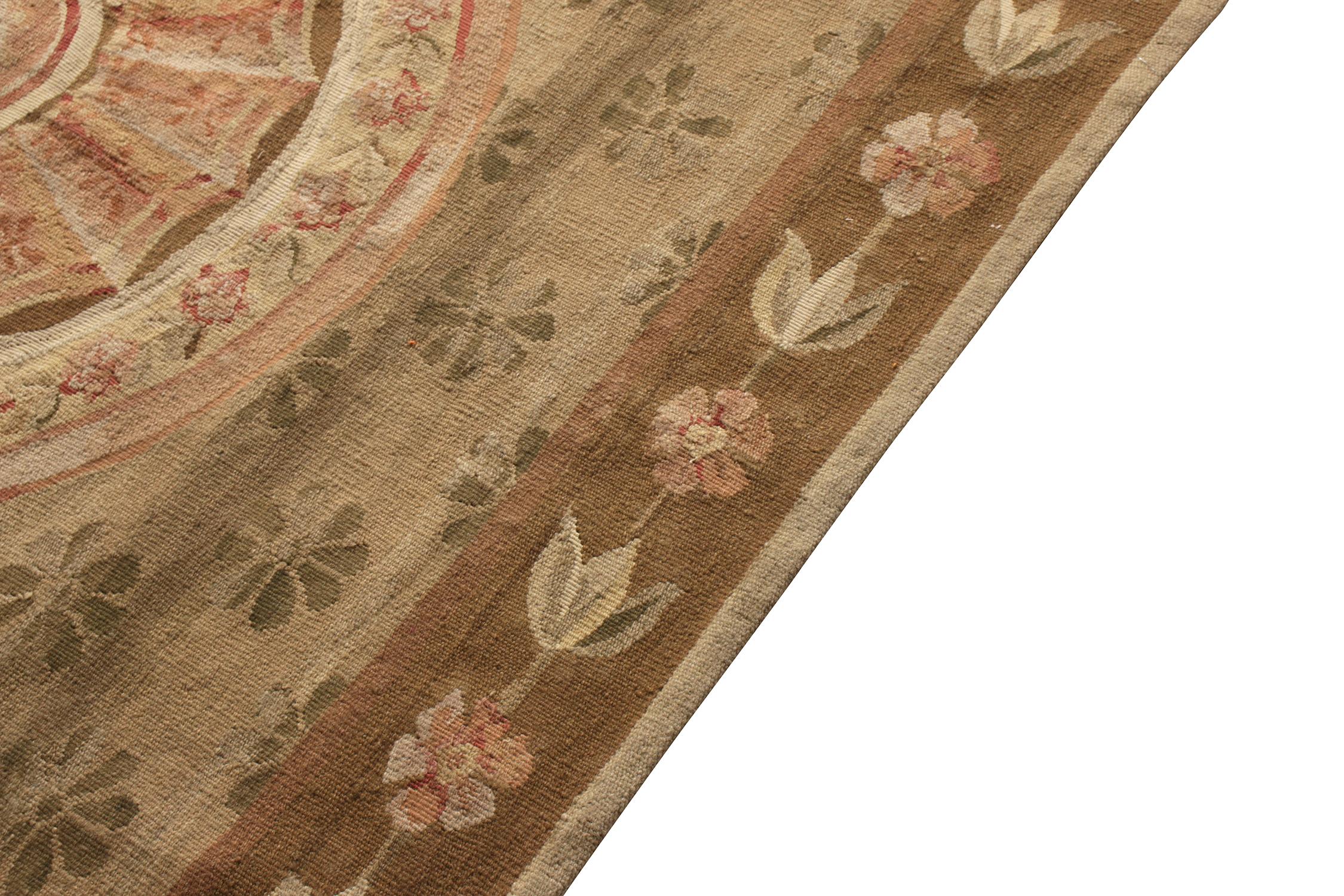 Chinese Rug & Kilim's Aubusson Style Kilim Beige Brown and Pink Floral Rug For Sale