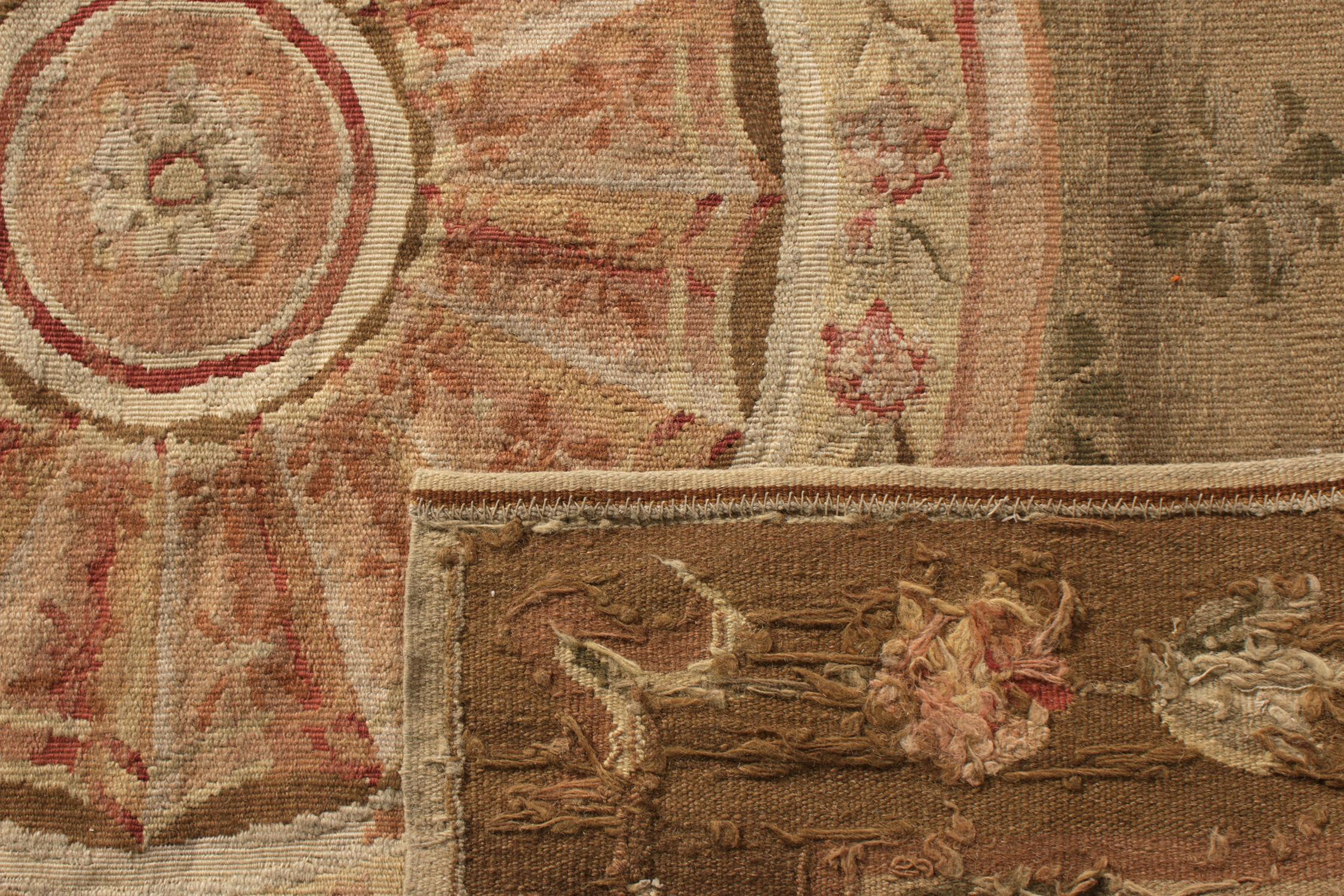 Rug & Kilim's Aubusson Style Kilim Beige Brown and Pink Floral Rug In Excellent Condition For Sale In Long Island City, NY