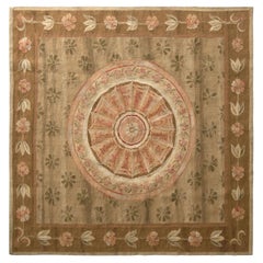 Alfombra Floral Aubusson Kilim Beige Marrón y Rosa de Rug & Kilim