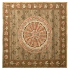 Tapis et tapis Kilim à fleurs beige, marron et rose de style Aubusson