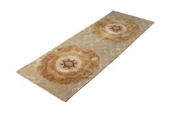 Rug & Kilim’s Aubusson Style Rug in Beige-Brown and Green Medallion Pattern