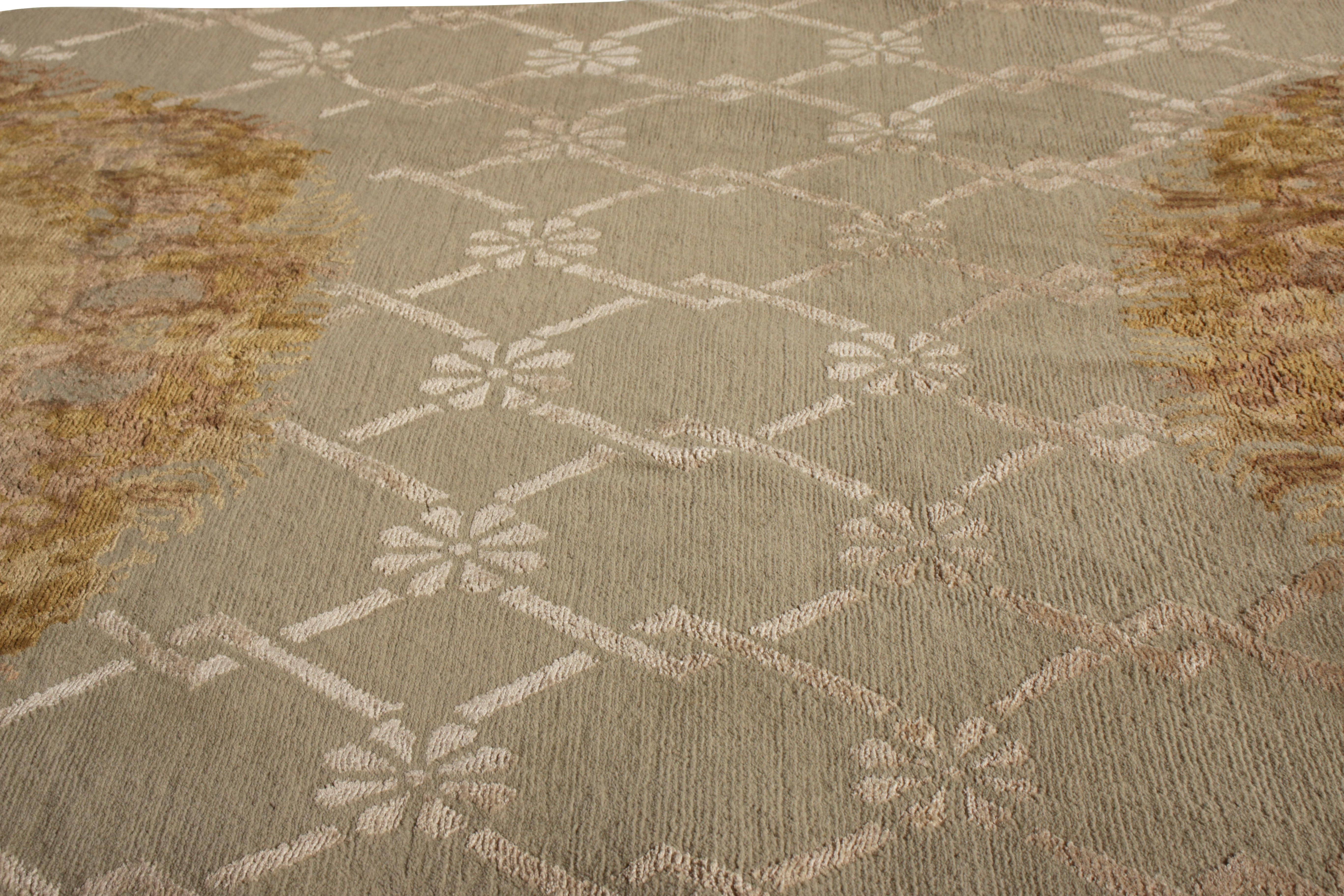 Annodato a mano Tappeto Rug & Kilim in stile Aubusson con motivo a medaglioni beige-marrone e verde in vendita