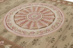 Rug & Kilim’s Aubusson Style Rug in Beige-Brown and Pink with Floral Medallion