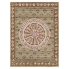Rug & Kilim’s Aubusson Style Rug in Beige-Brown and Pink with Floral Medallion