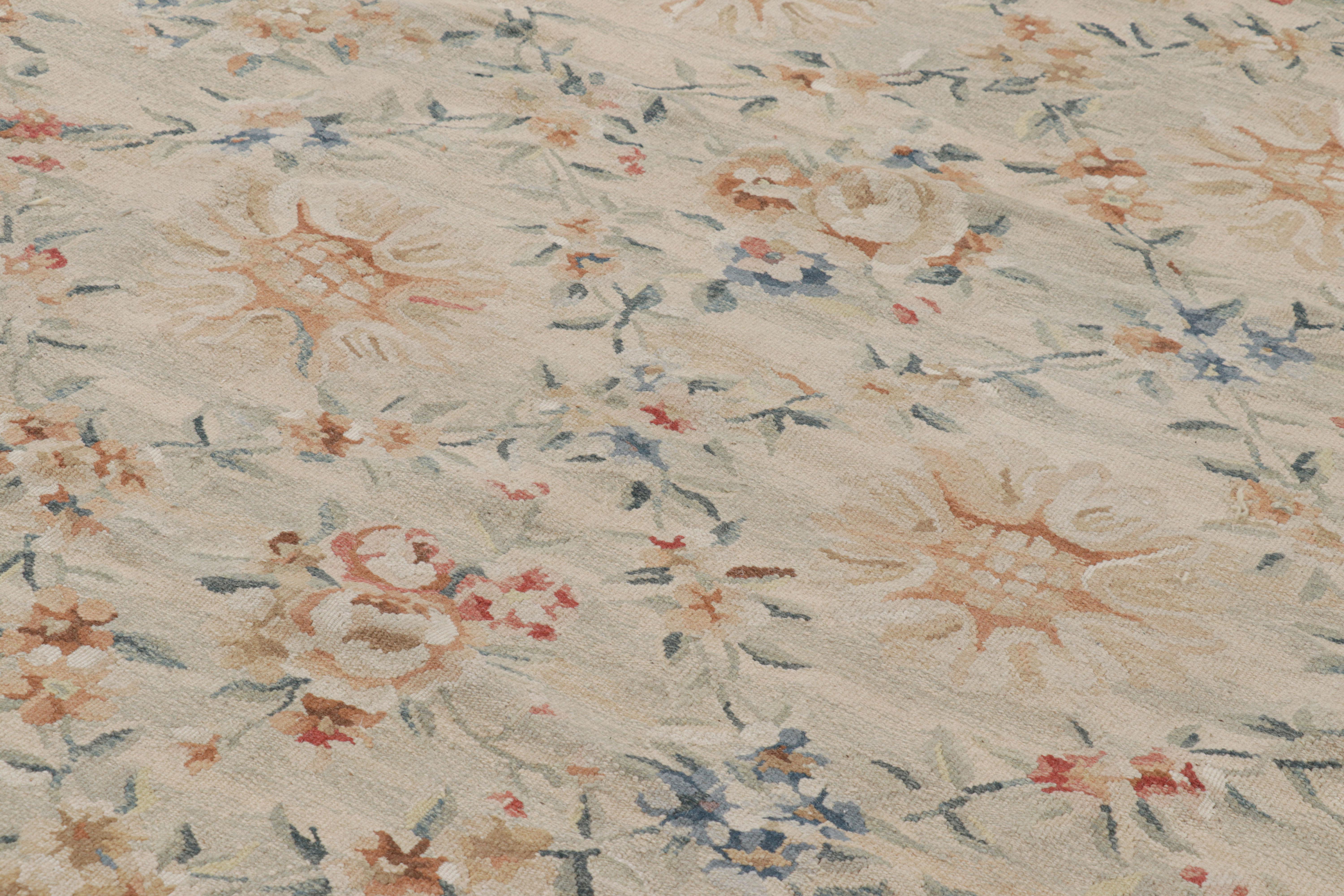 Chinese Rug & Kilim’s Aubusson Style Rug in Beige-Cream with Floral Patterns For Sale