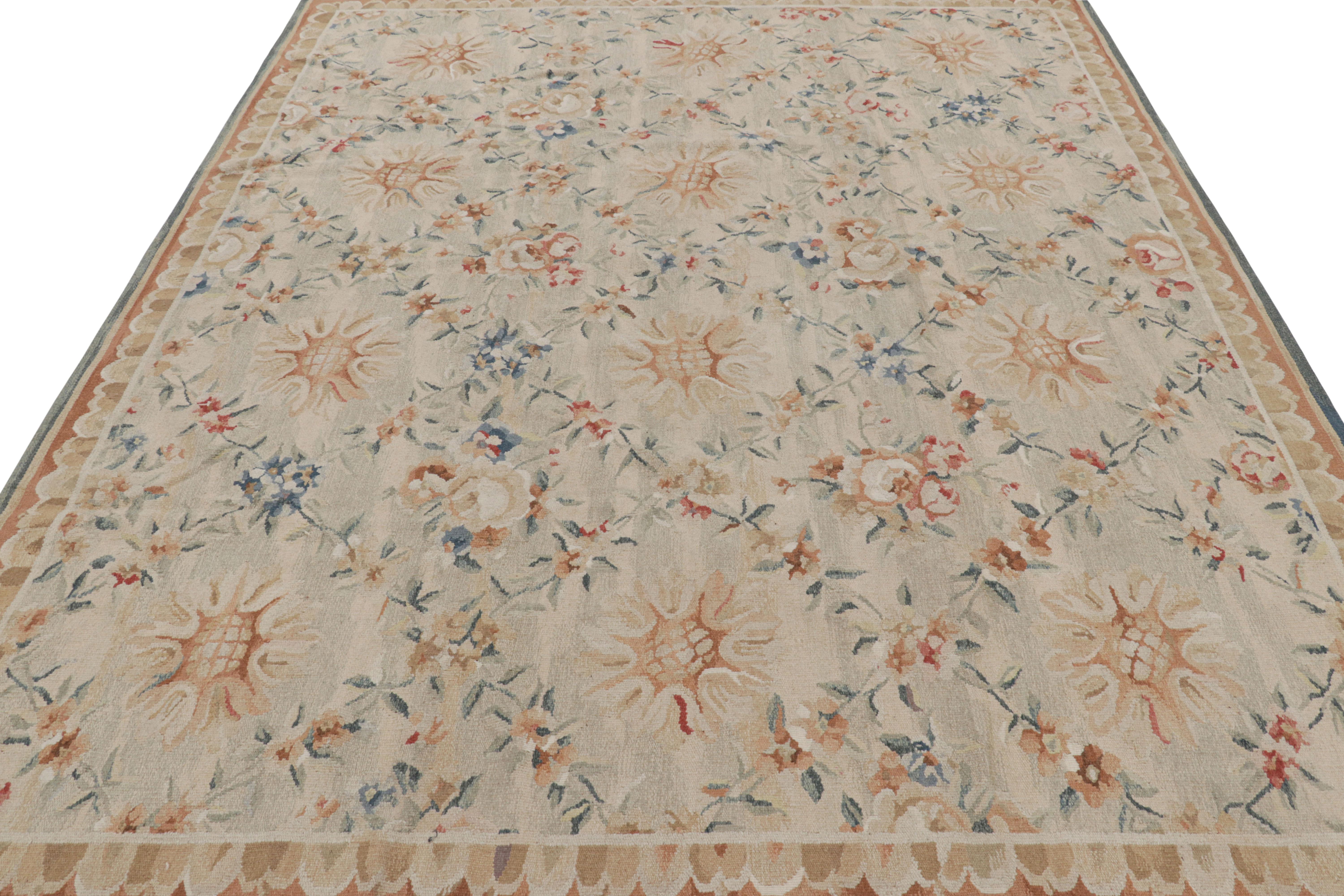 Rug & Kilim’s Aubusson Style Rug in Beige-Cream with Floral Patterns In New Condition For Sale In Long Island City, NY