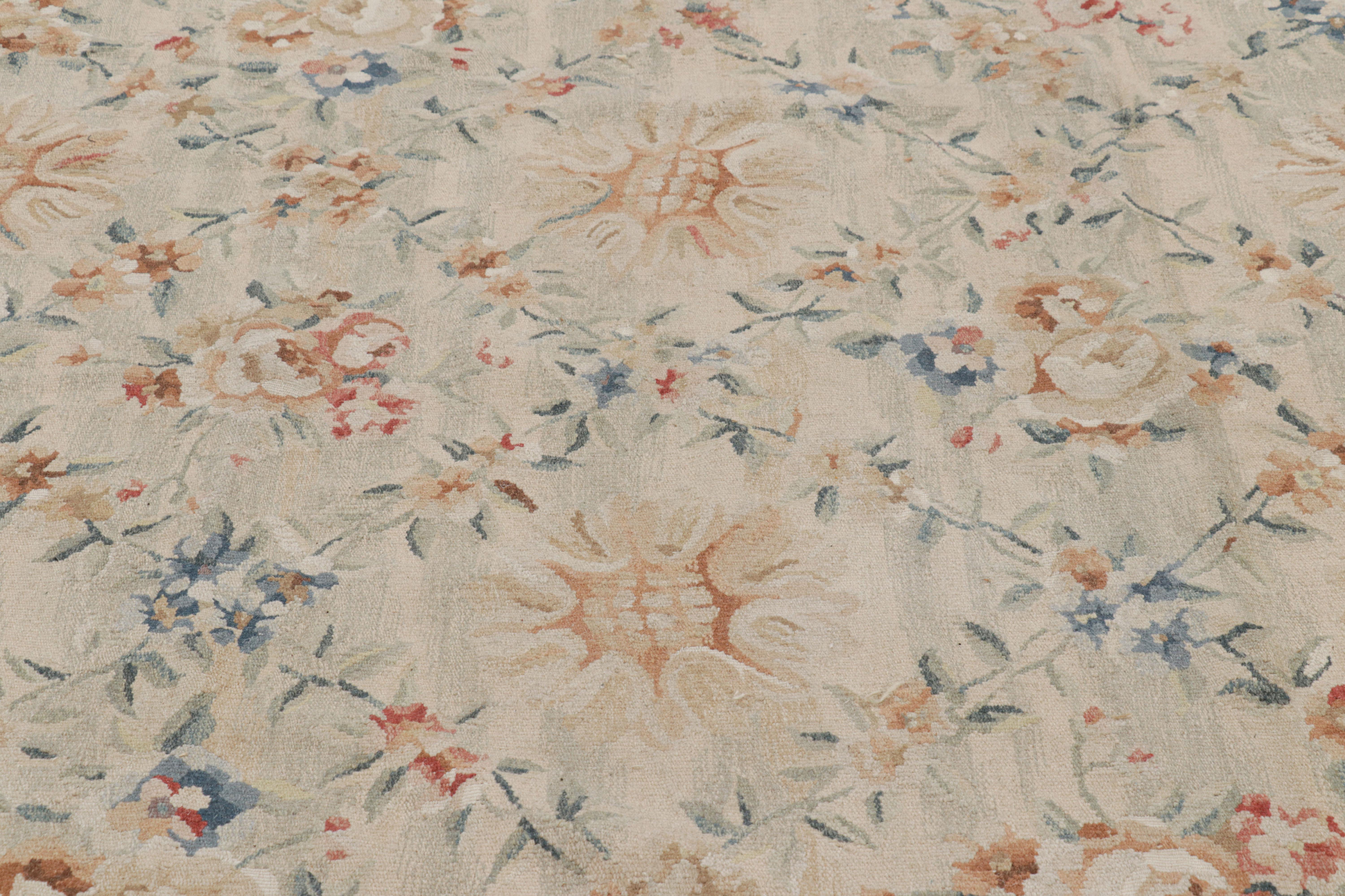 Contemporary Rug & Kilim’s Aubusson Style Rug in Beige-Cream with Floral Patterns For Sale