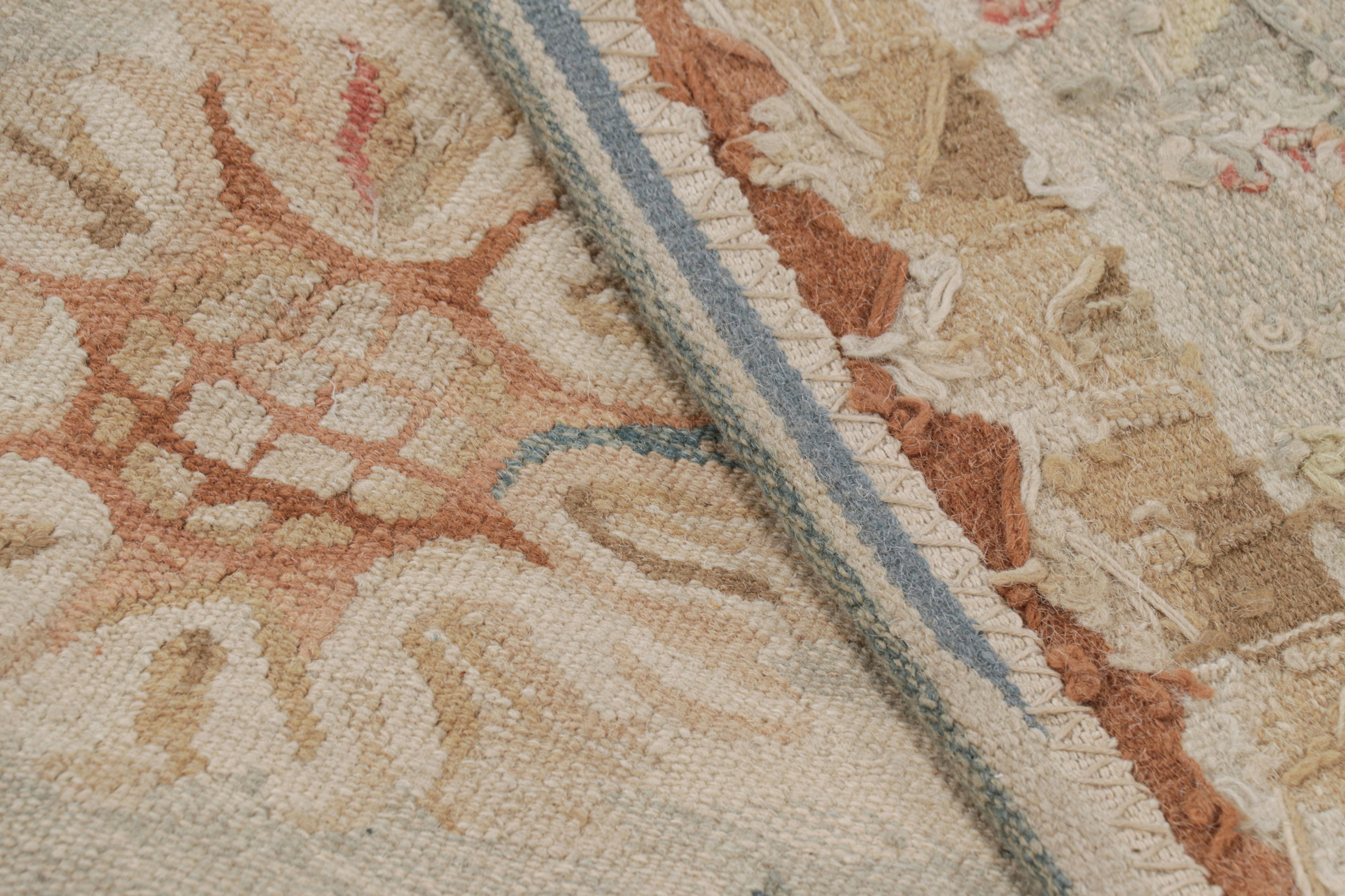 Wool Rug & Kilim’s Aubusson Style Rug in Beige-Cream with Floral Patterns For Sale