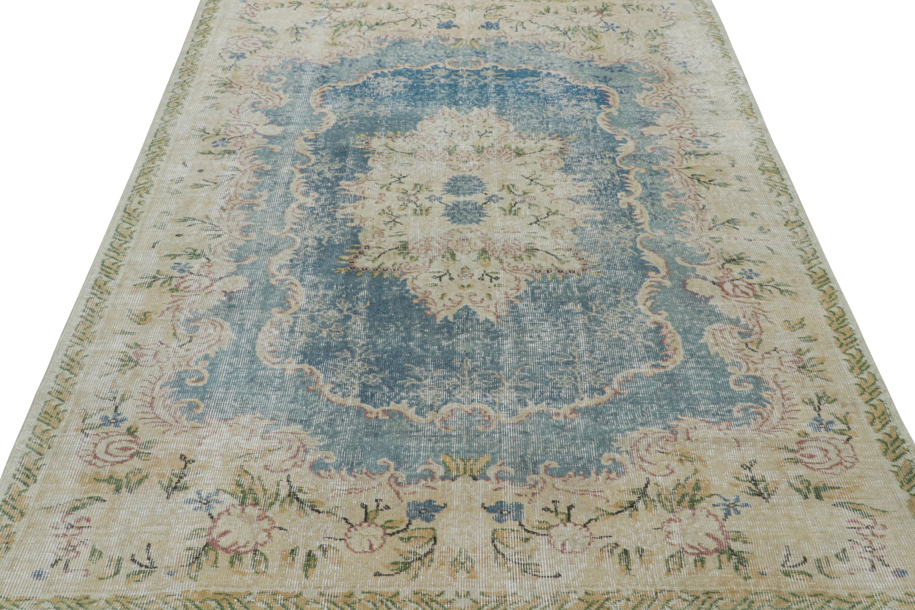 Turkish Rug & Kilim’s Aubusson Style Rug in Beige, with Floral patterns. For Sale