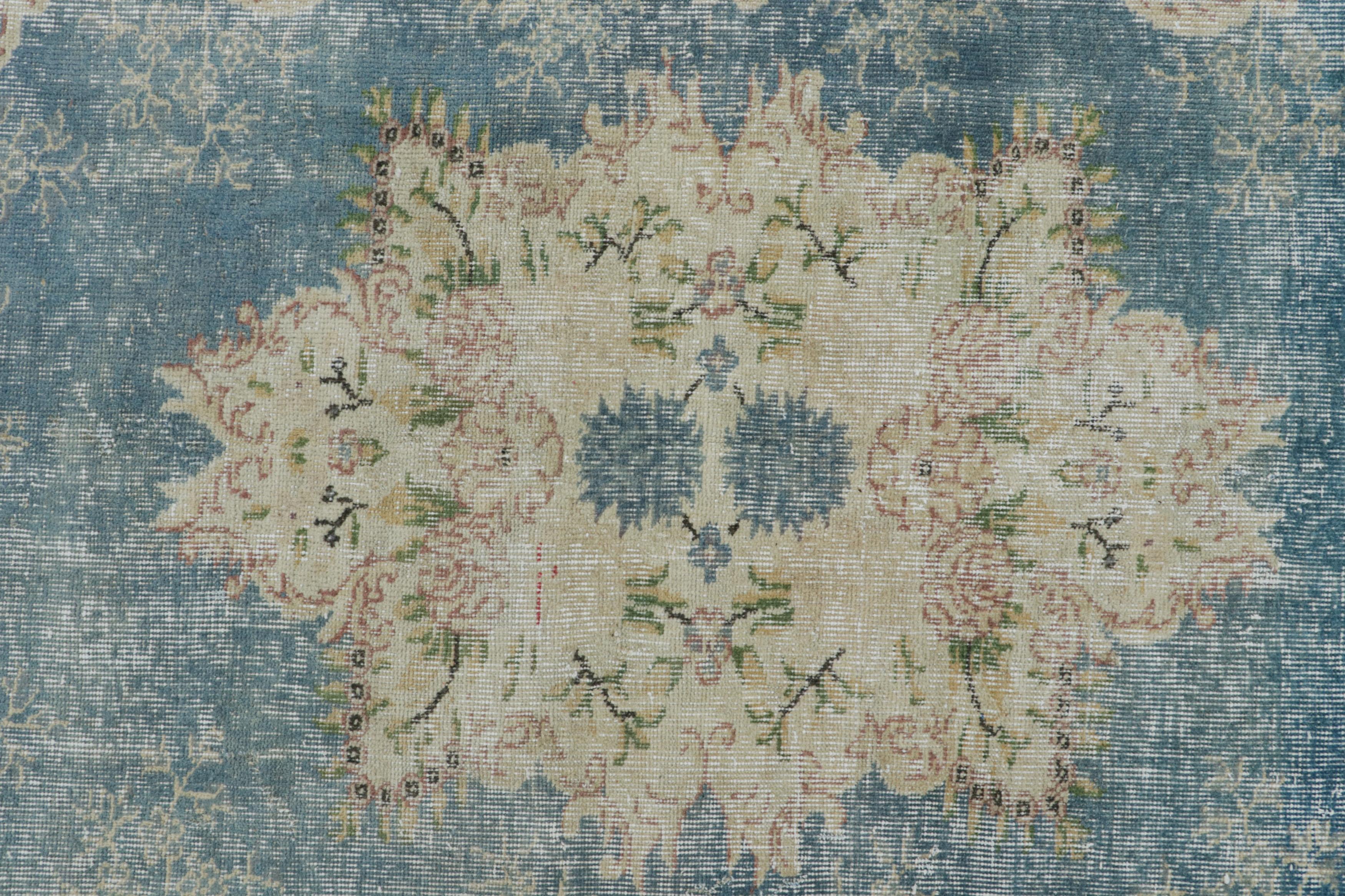 Mid-20th Century Rug & Kilim’s Aubusson Style Rug in Beige, with Floral patterns. For Sale
