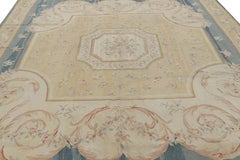 Rug & Kilim’s Aubusson Style Rug in Blue and Cream with Floral Medallion