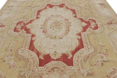 Rug & Kilim’s Aubusson Style Rug in Cream and Green with Red Floral Medallion