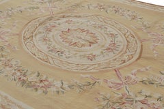 Rug & Kilim’s Aubusson Style Rug in Gold and Beige with Floral Medallion