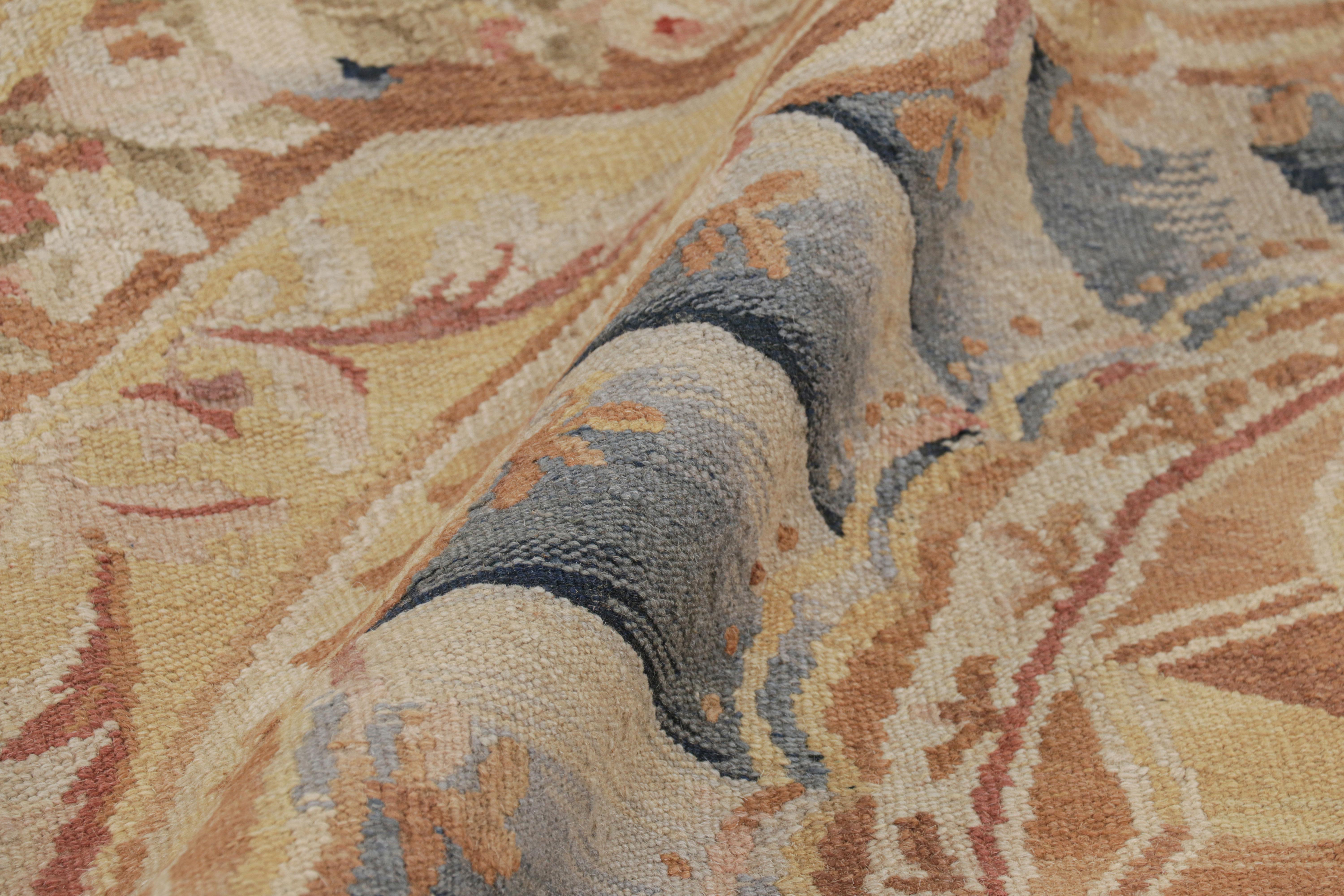 Wool Rug & Kilim's Aubusson Style Rug in Gold & Beige with Floral Medallion For Sale