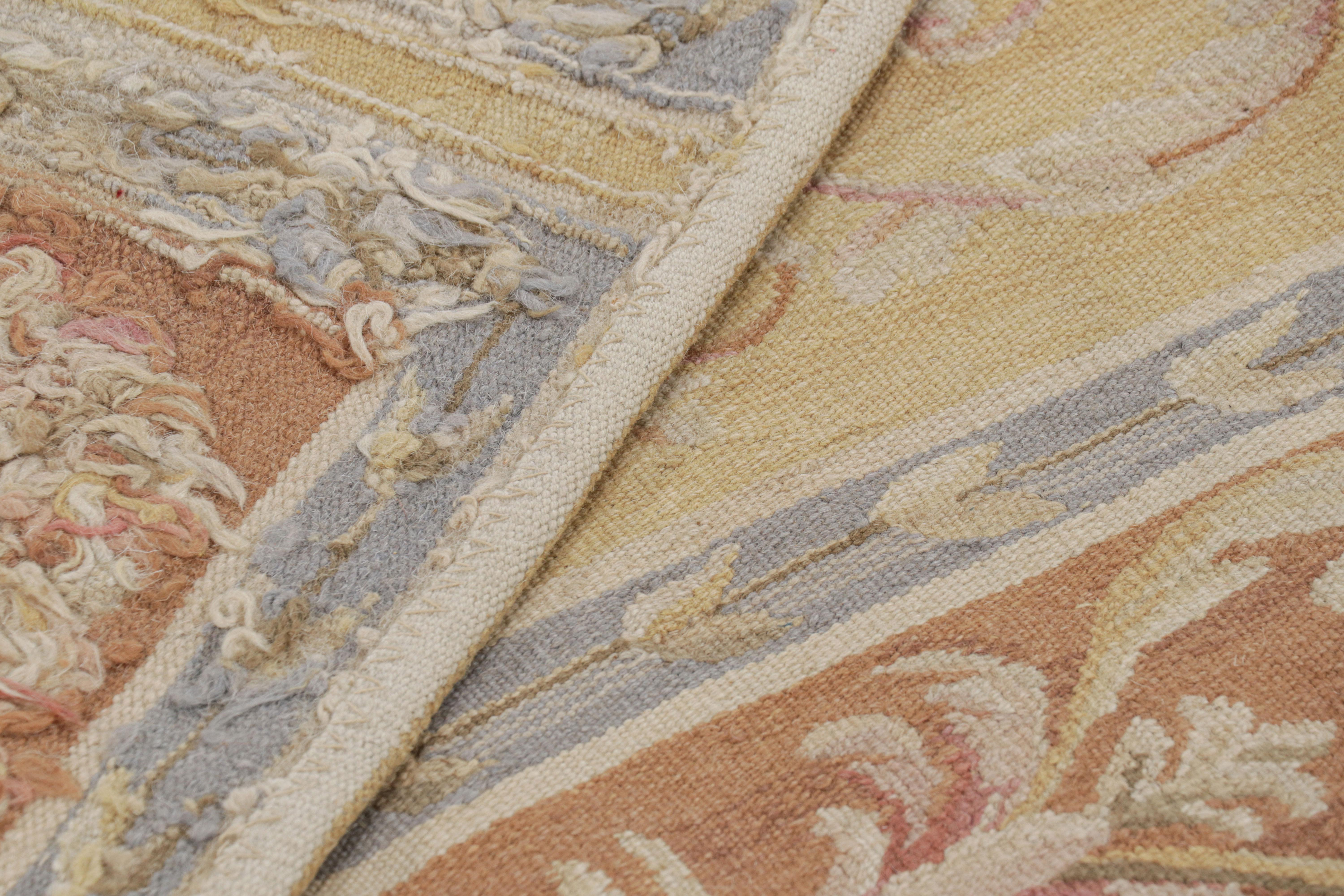 Rug & Kilim's Aubusson Style Rug in Gold & Beige with Floral Medallion For Sale 1