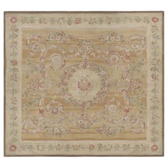 Rug & Kilim’s Aubusson Style Rug in Light Gold and Cream with Floral Medallion