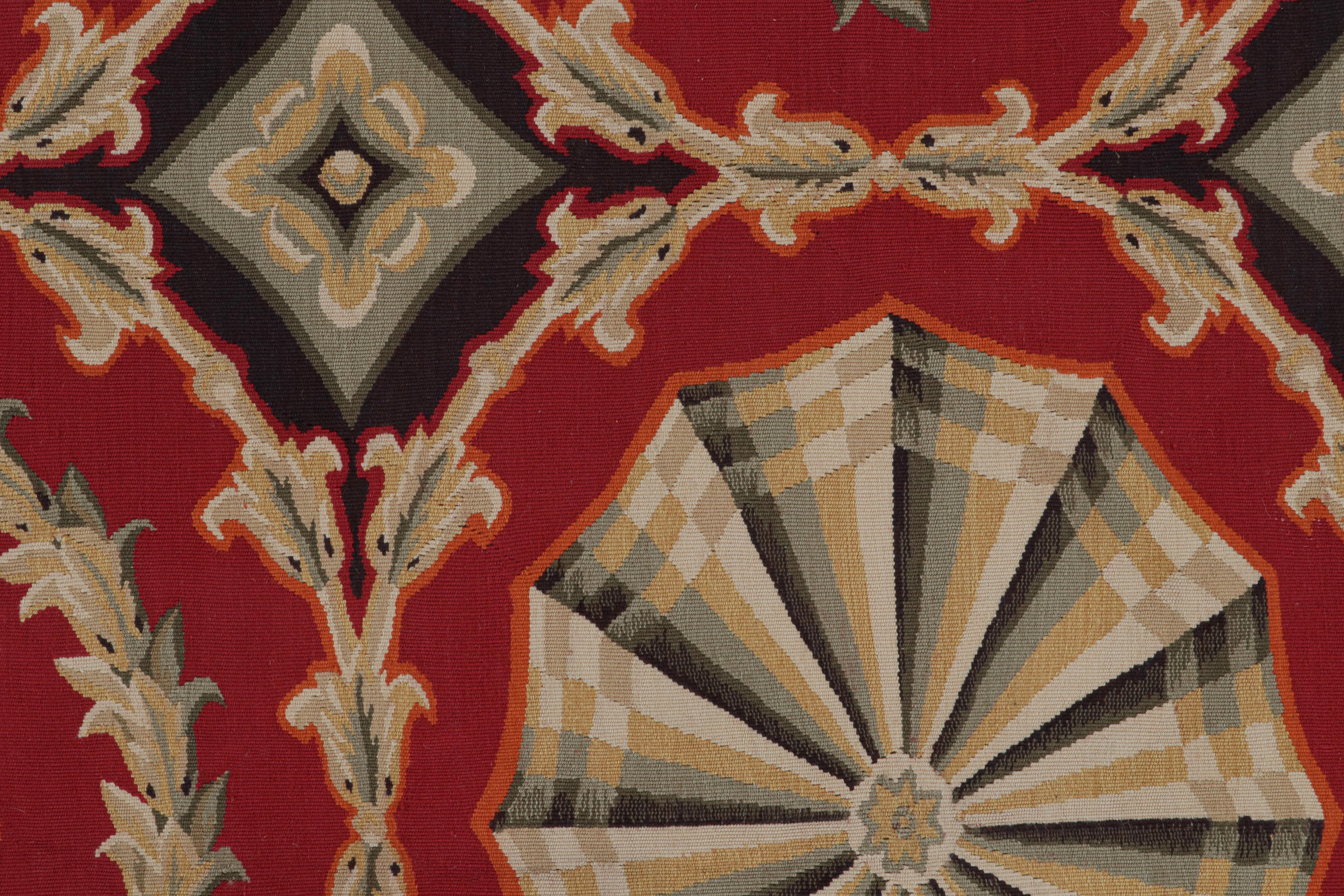 Alfombra estilo Aubusson de Rug & Kilim con medallones florales rojos y grises Siglo XXI y contemporáneo en venta