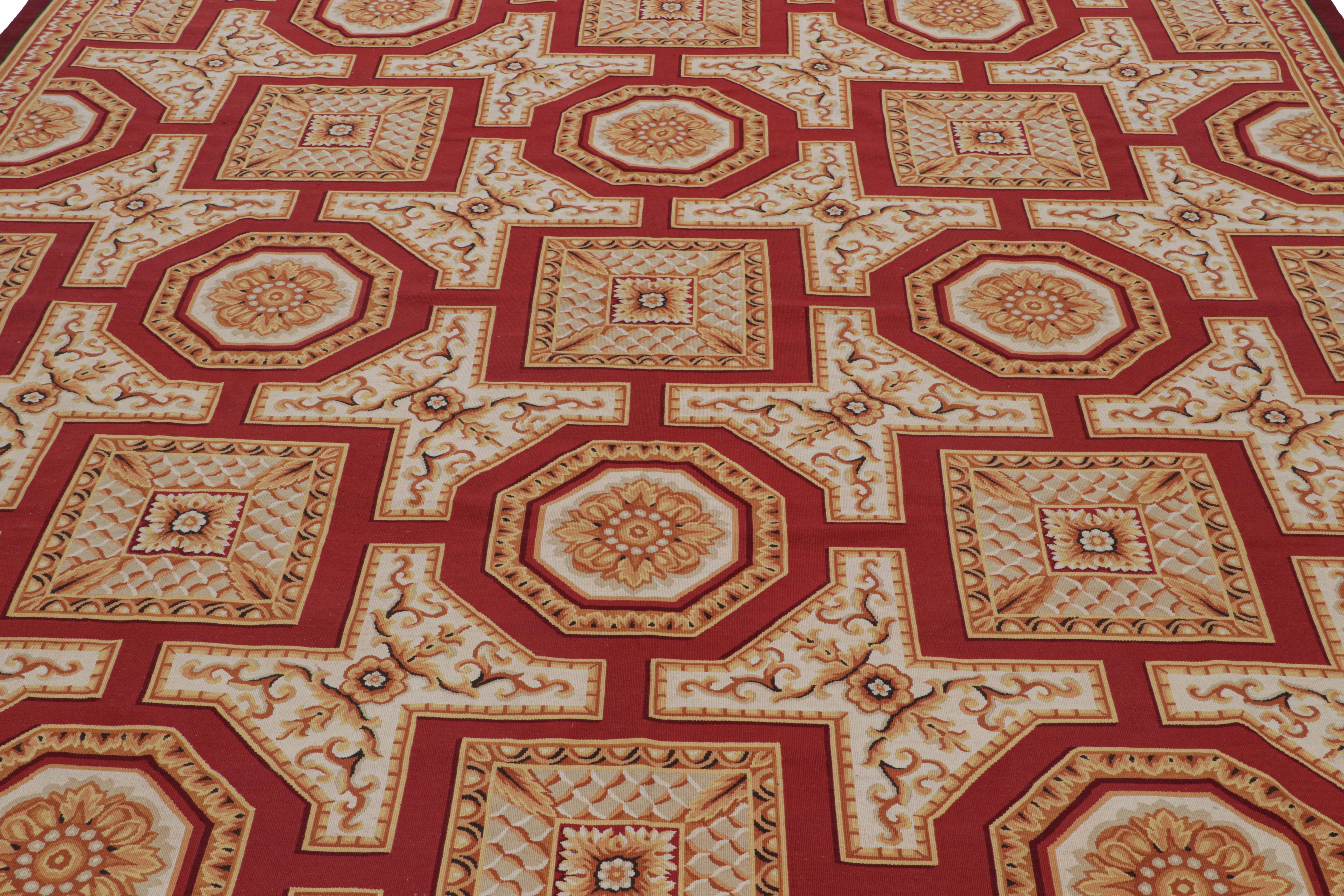 Rug & Kilim’s Aubusson Style Rug with Red with Gold Floral Medallions In New Condition For Sale In Long Island City, NY