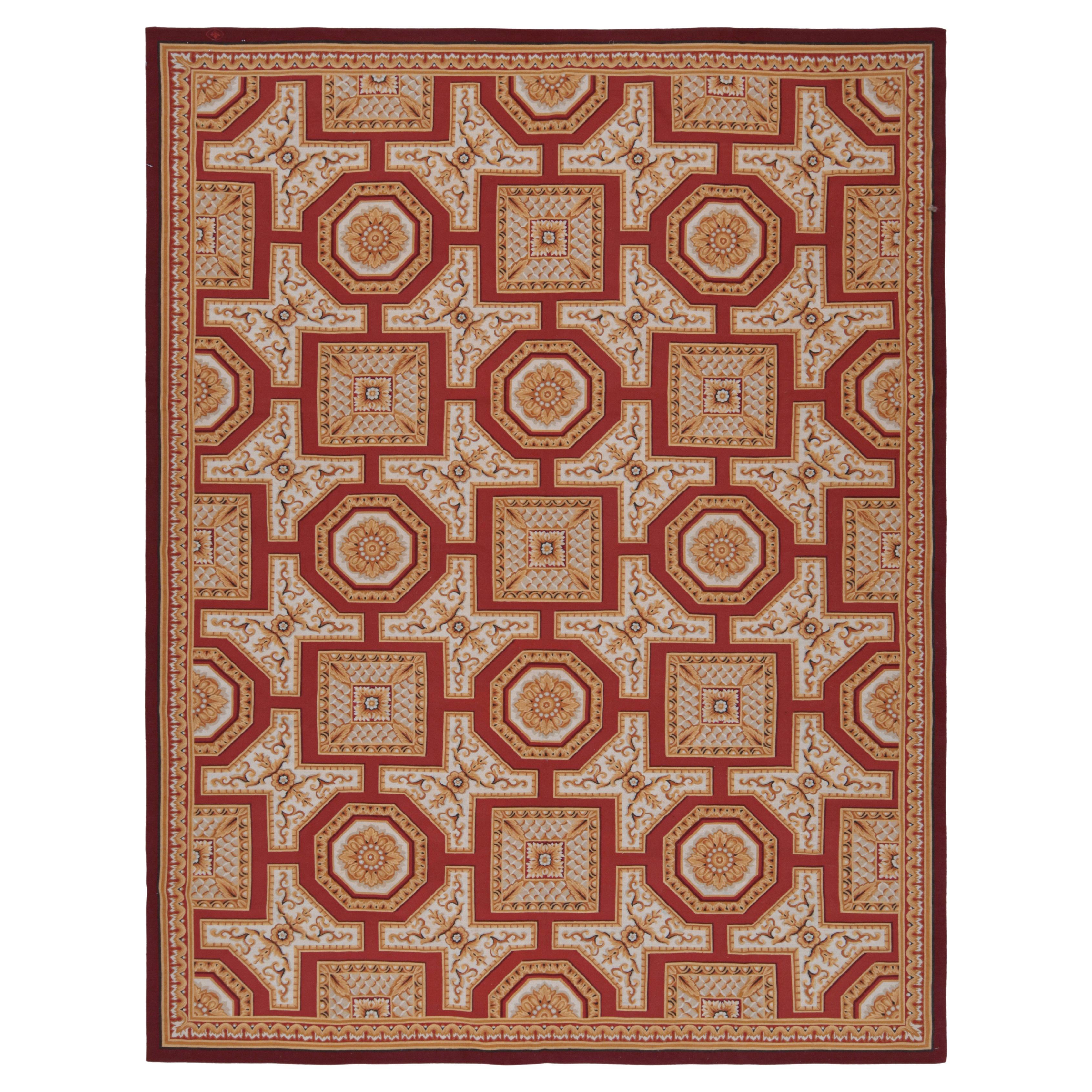 Rug & Kilim’s Aubusson Style Rug with Red with Gold Floral Medallions For Sale