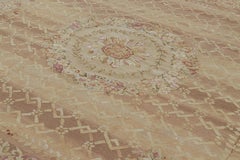 Rug & Kilim’s Aubusson Style Square Rug in Gold and Beige with Floral Medallion