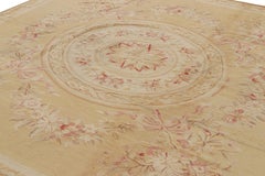 Rug & Kilim’s Aubusson Style Square Rug in Gold and Beige with Floral Medallion