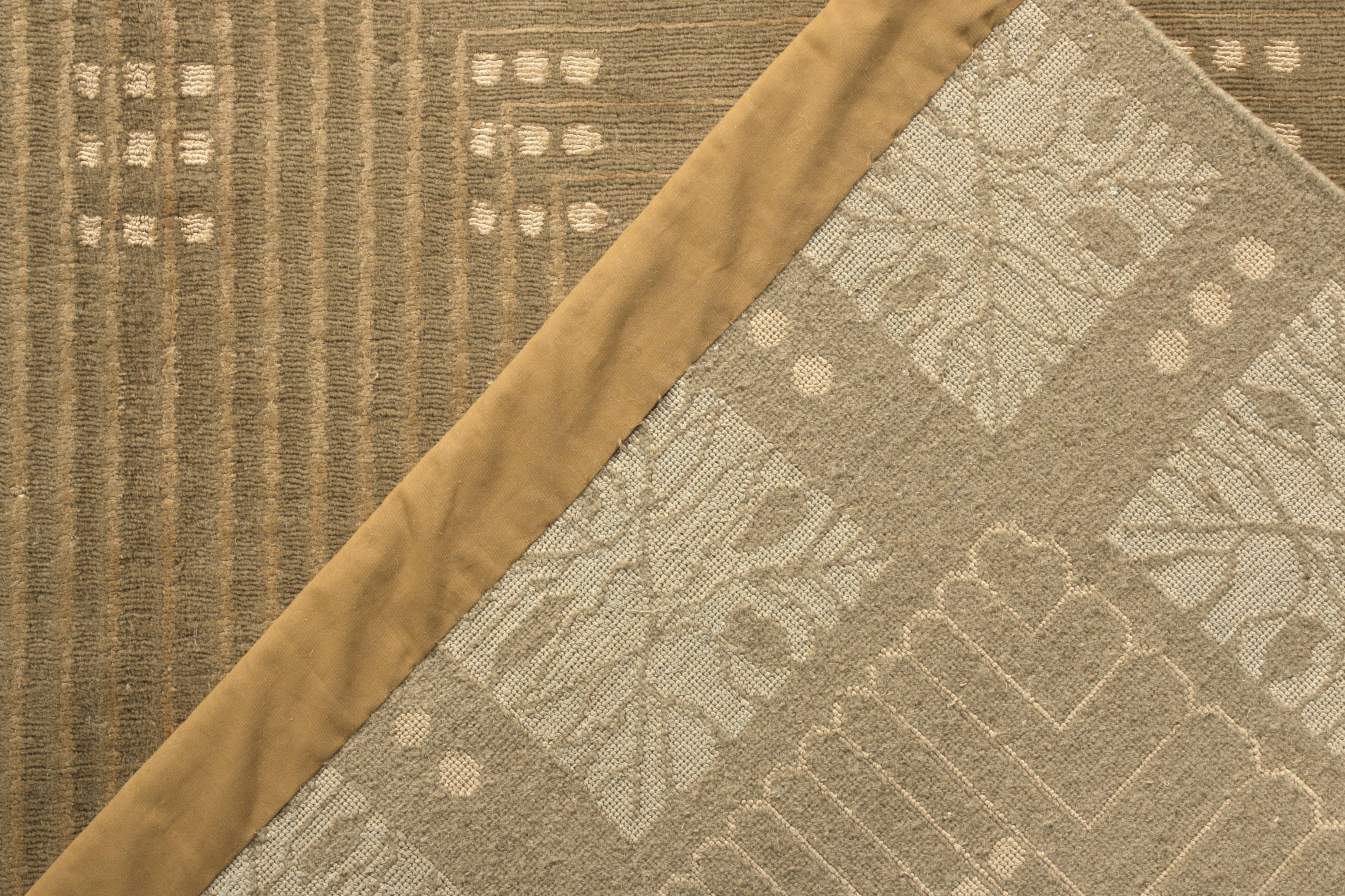 Wool Rug & Kilim’s Austrian Art Deco Style Rug in Beige Brown Geometric Pattern For Sale