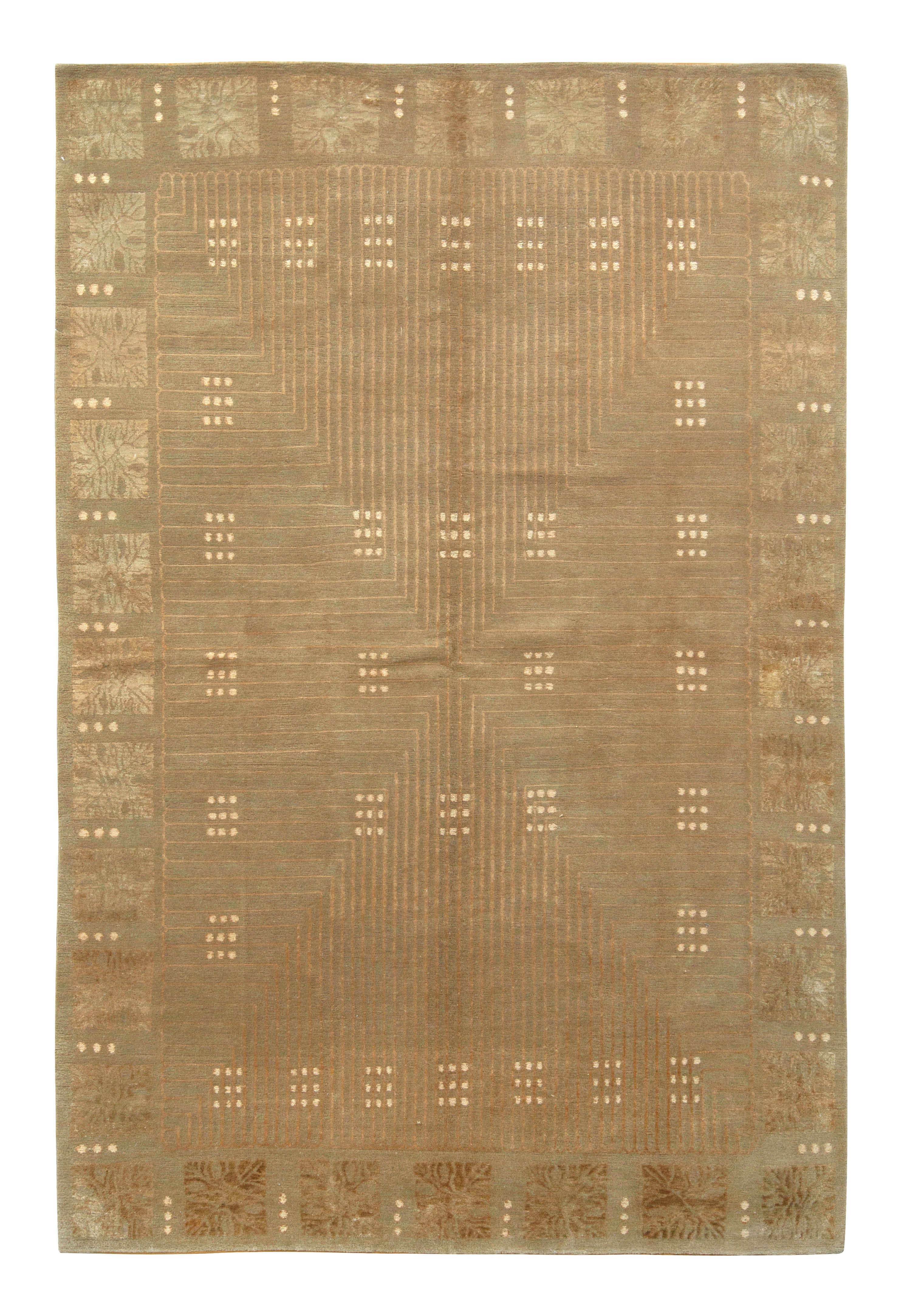 Teppich & Kilims, österreichischer Art-déco-Teppich im Beige-Braun-Geometrischen Muster