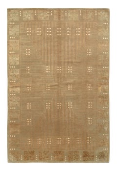 Rug & Kilim’s Austrian Art Deco Style Rug in Beige Brown Geometric Pattern