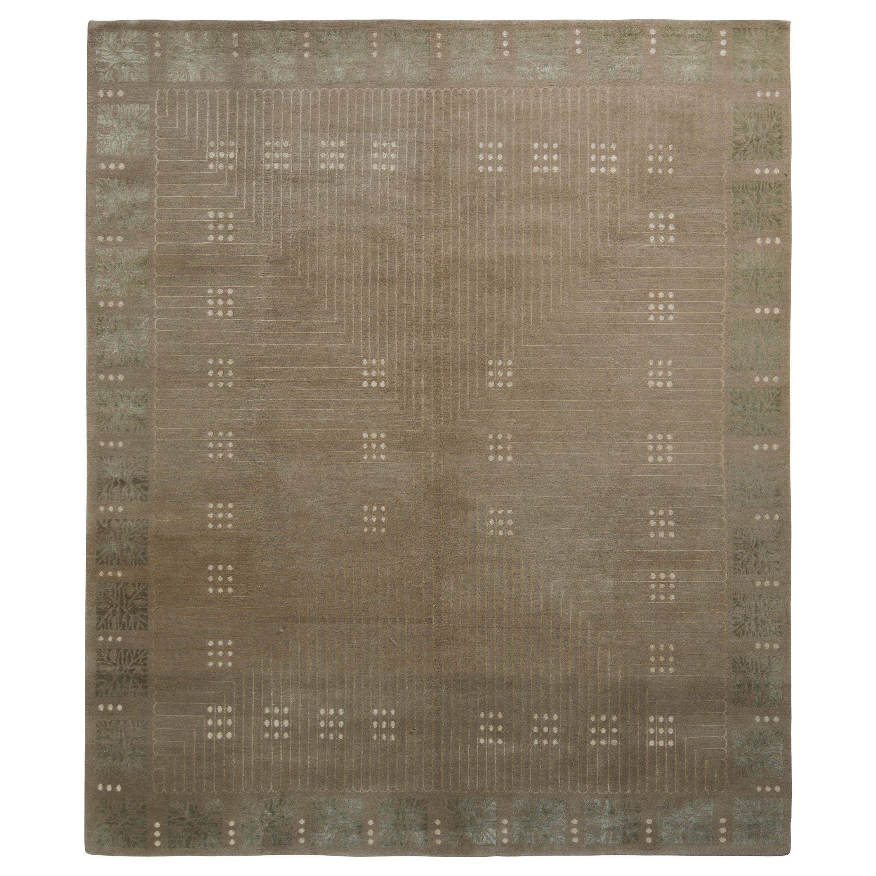 Rug & Kilim's Austrian Art Deco Style Rug in Beige Brown Geometric Pattern