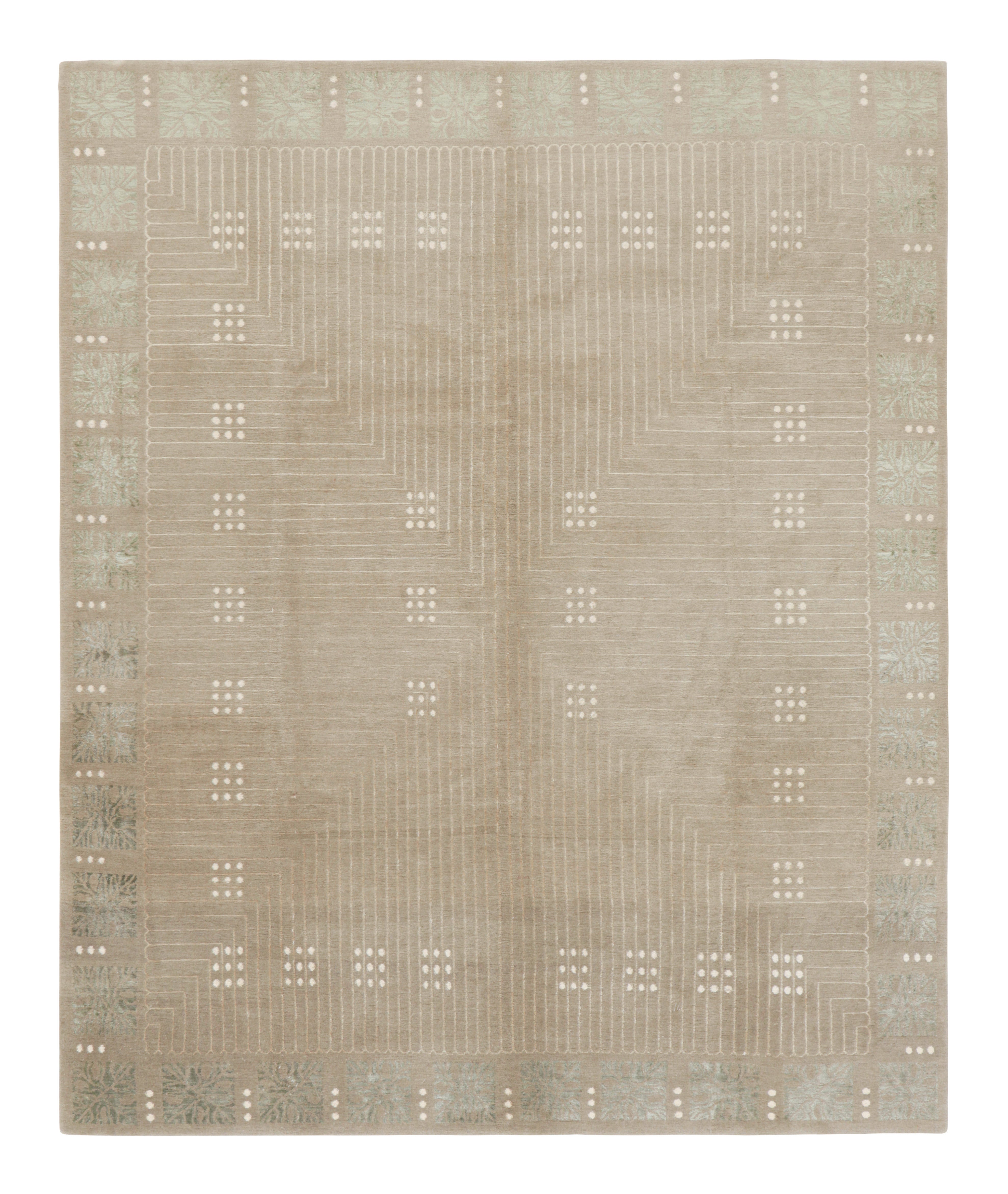 Rug & Kilim's Austrian Art Deco Style Rug in Beige Brown Geometric Pattern