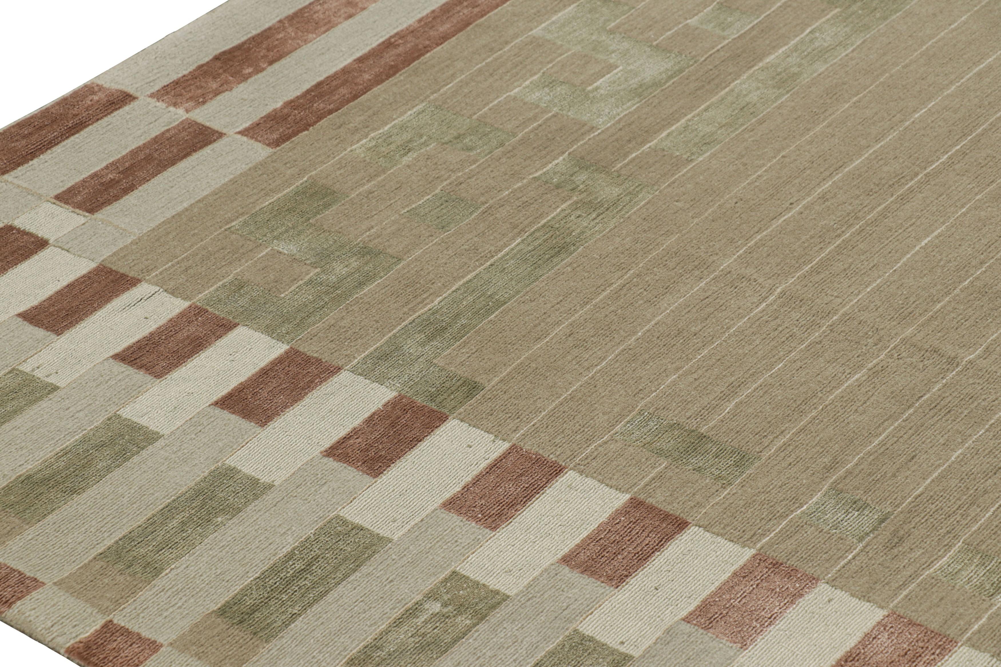 Nepalese Rug & Kilim’s Austrian Art Deco Style Rug in Brown and Green Tones “Piano” For Sale