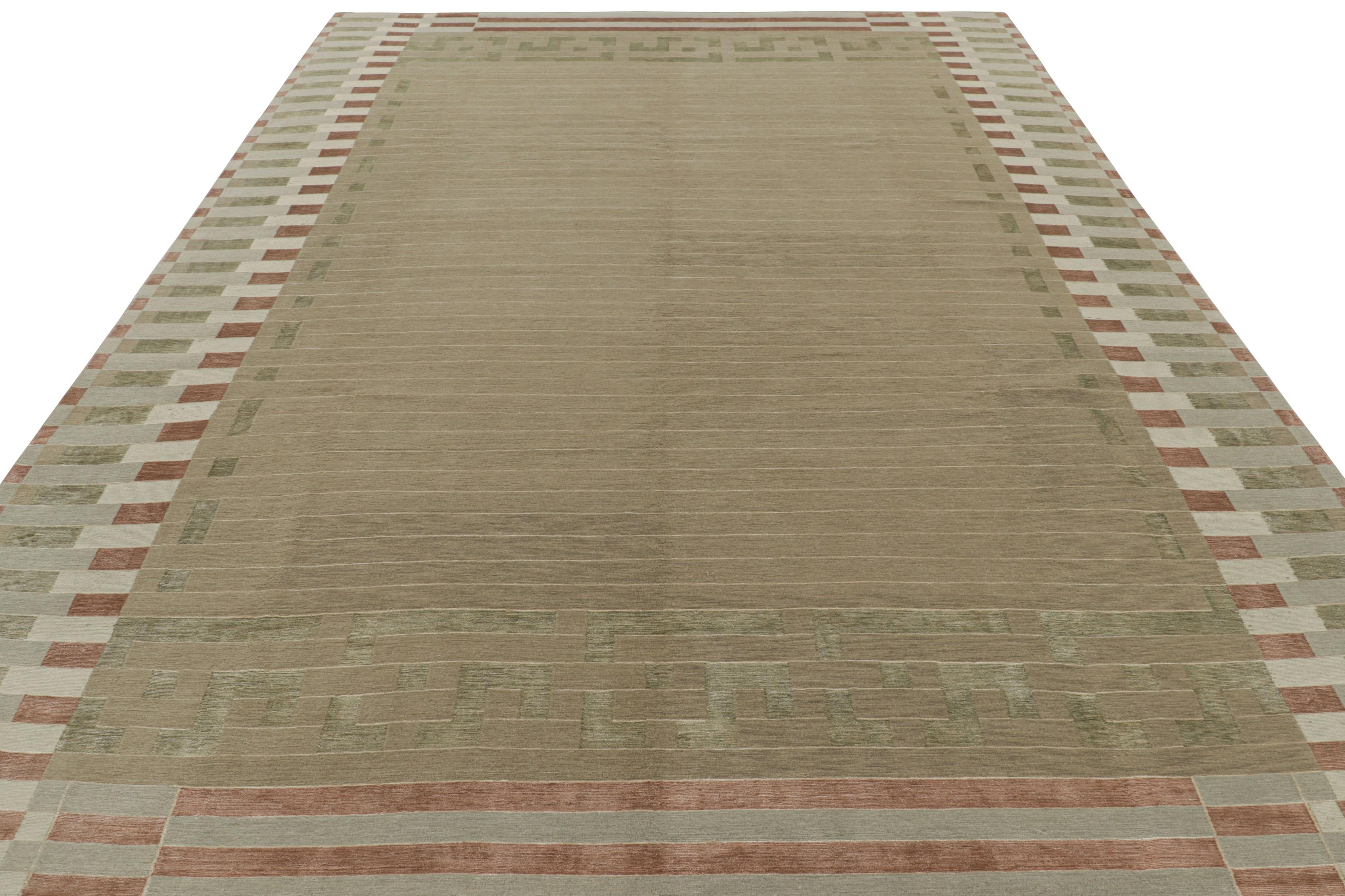 Hand-Knotted Rug & Kilim’s Austrian Art Deco Style Rug in Brown and Green Tones “Piano” For Sale