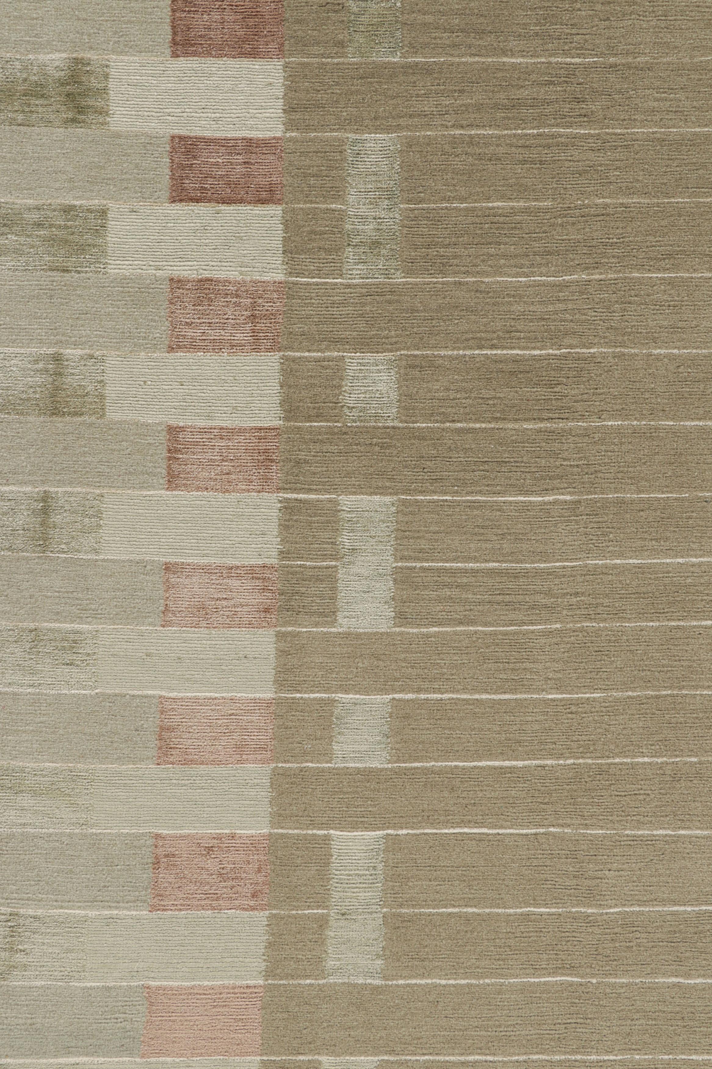 Contemporary Rug & Kilim’s Austrian Art Deco Style Rug in Brown and Green Tones “Piano” For Sale