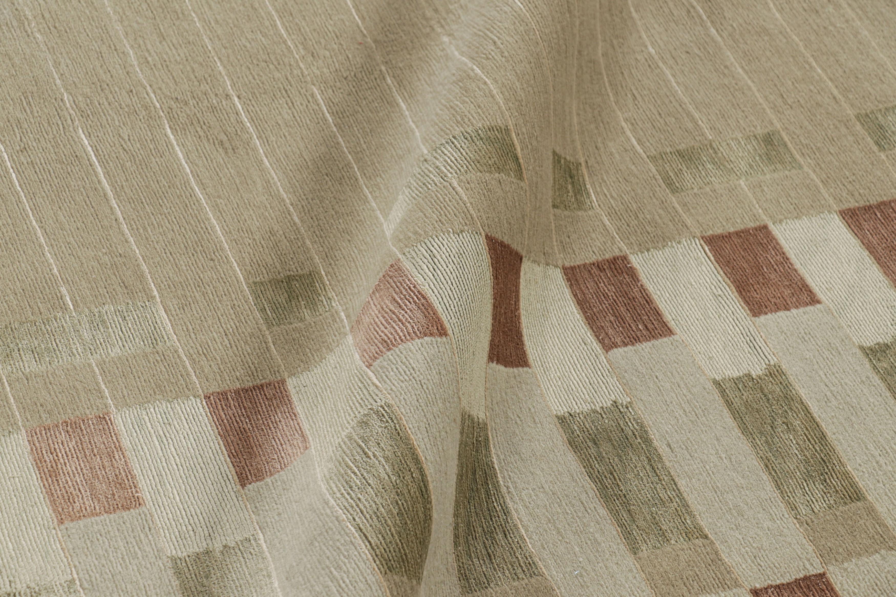 Wool Rug & Kilim’s Austrian Art Deco Style Rug in Brown and Green Tones “Piano” For Sale