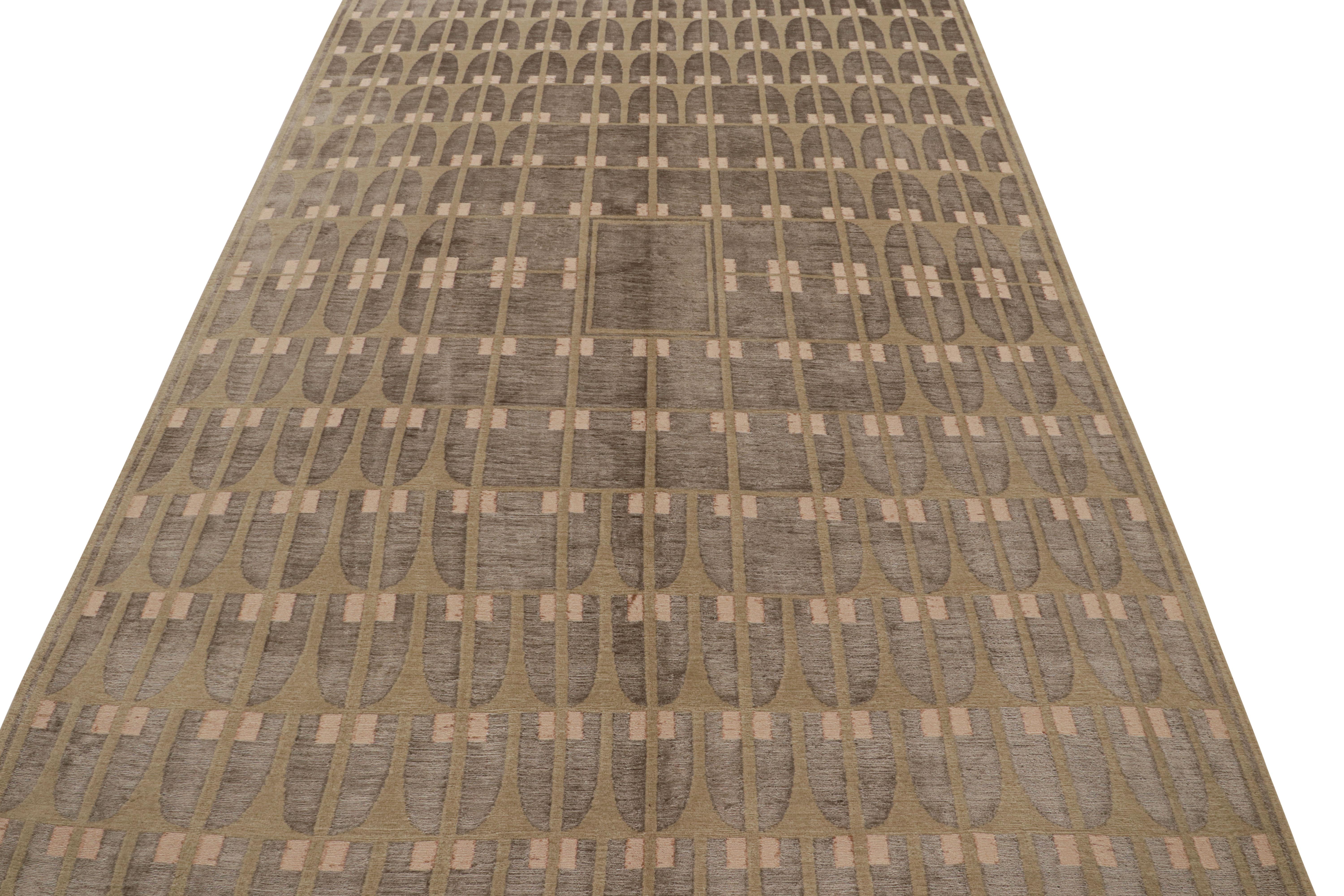 Turkish Rug & Kilim's Austrian Art Deco Style Rug Modern Green Wool and Silk Custom For Sale